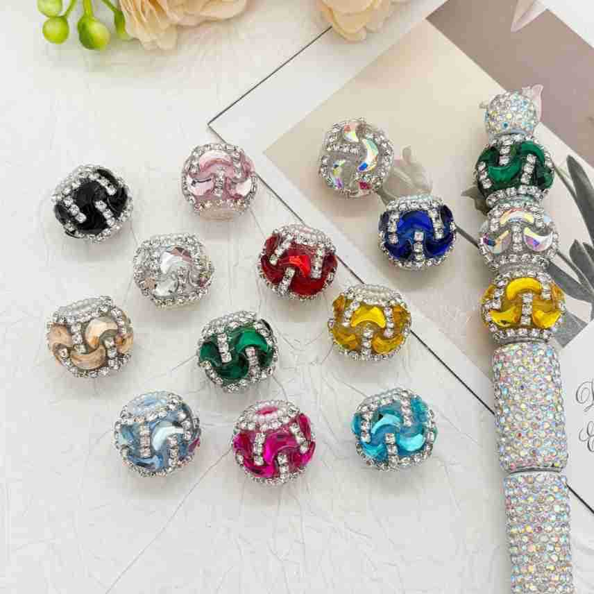 Gold Wave Rhinestone Spacer Beads, Luxury Bling Craft Beads for DIY Pen Making & Jewelry Accessories

