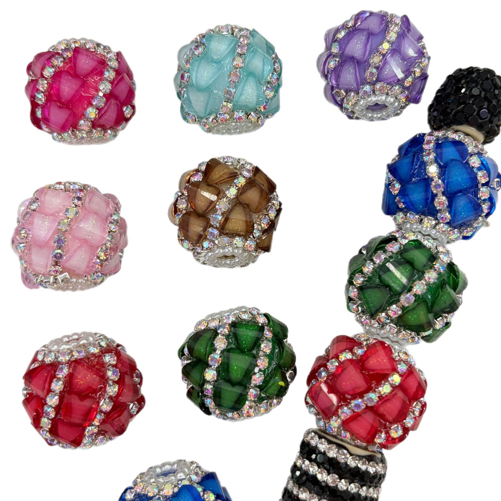 Faceted Rhinestone Ball Spacer Beads, Crystal Diamond Cut Craft Beads for DIY Pen Making & Jewelry Accessories
