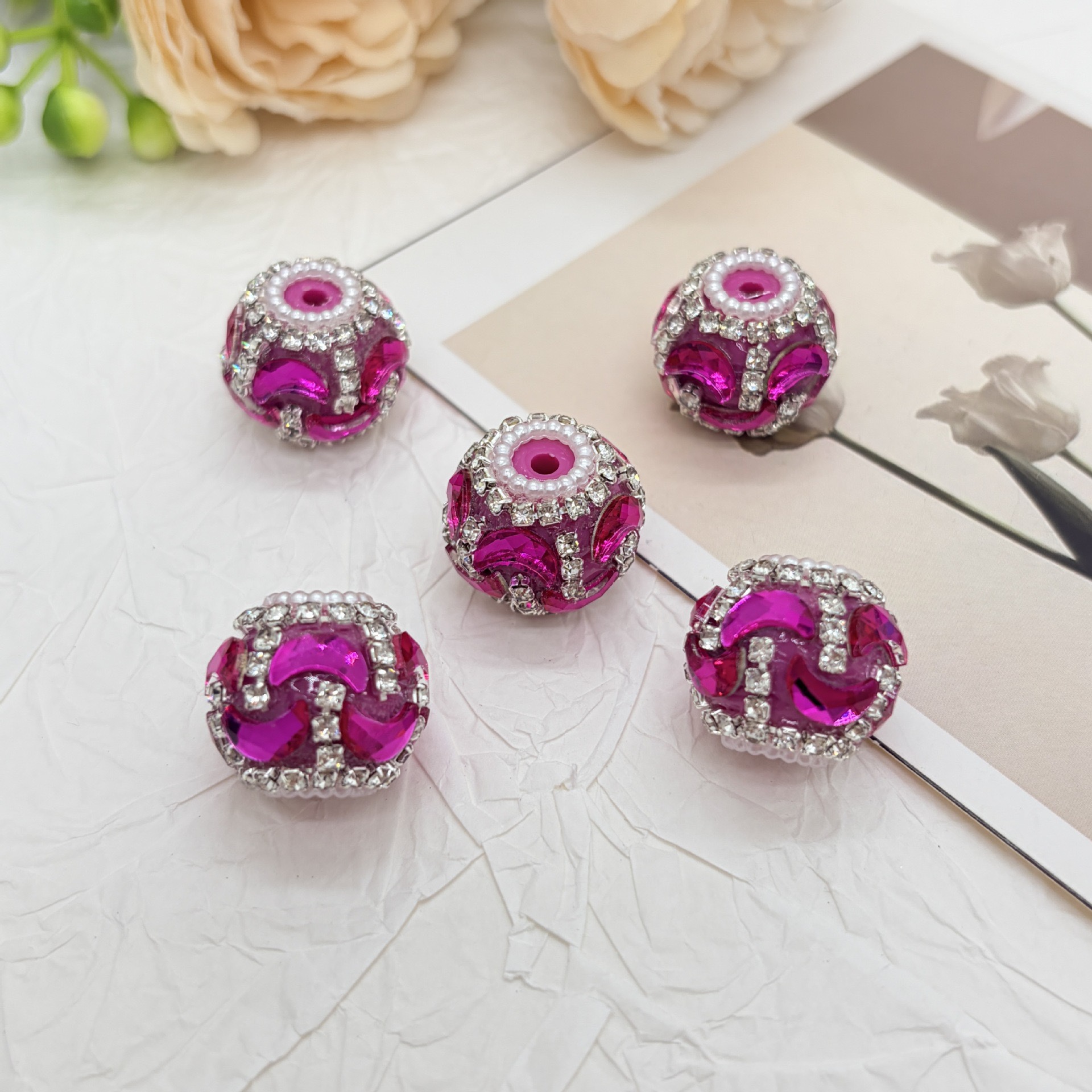 Gold Wave Rhinestone Spacer Beads, Luxury Bling Craft Beads for DIY Pen Making & Jewelry Accessories

