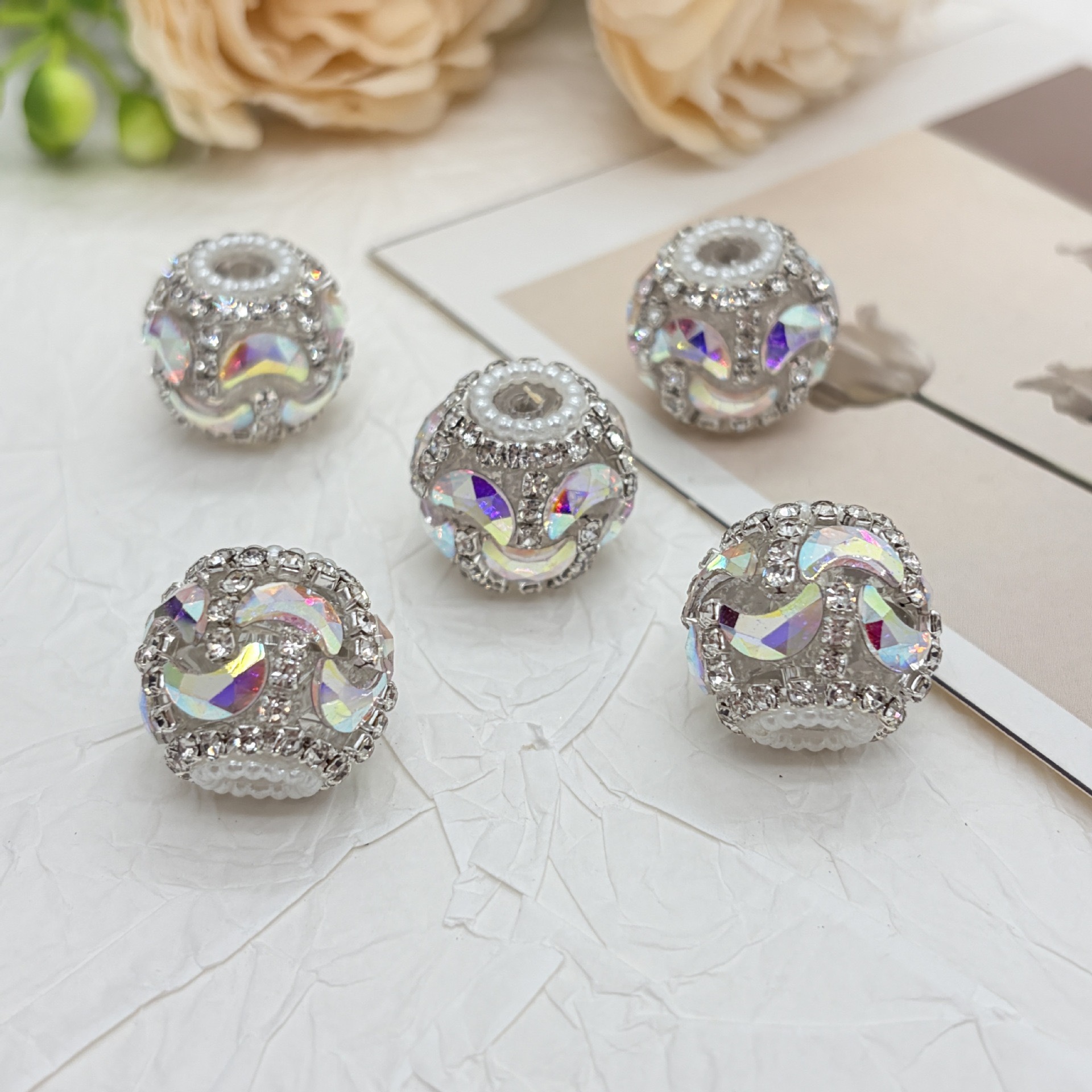 Gold Wave Rhinestone Spacer Beads, Luxury Bling Craft Beads for DIY Pen Making & Jewelry Accessories
