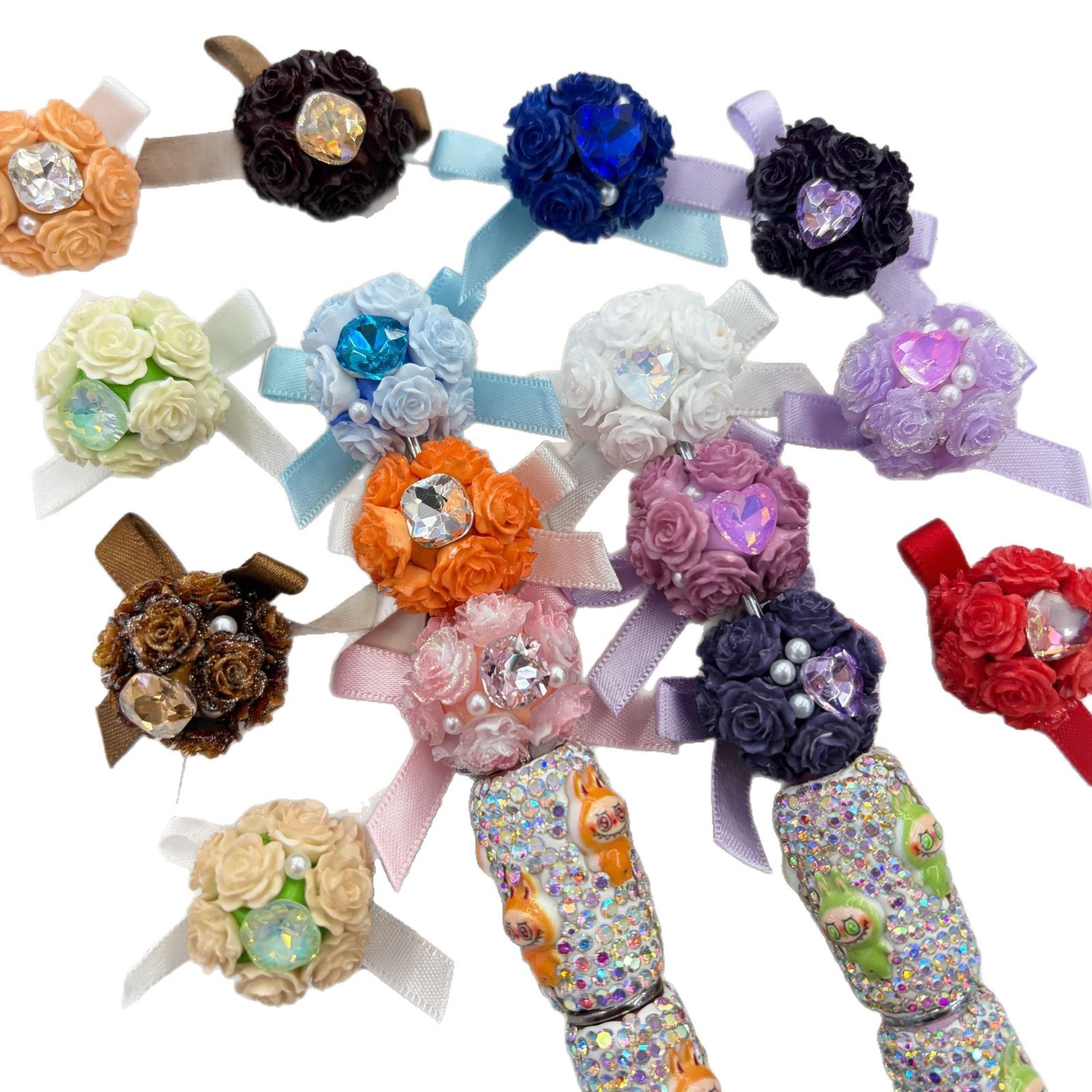 Rose Bow Rhinestone Spacer Beads, Floral Ribbon Craft Beads for DIY Pen Making & Jewelry Accessories
