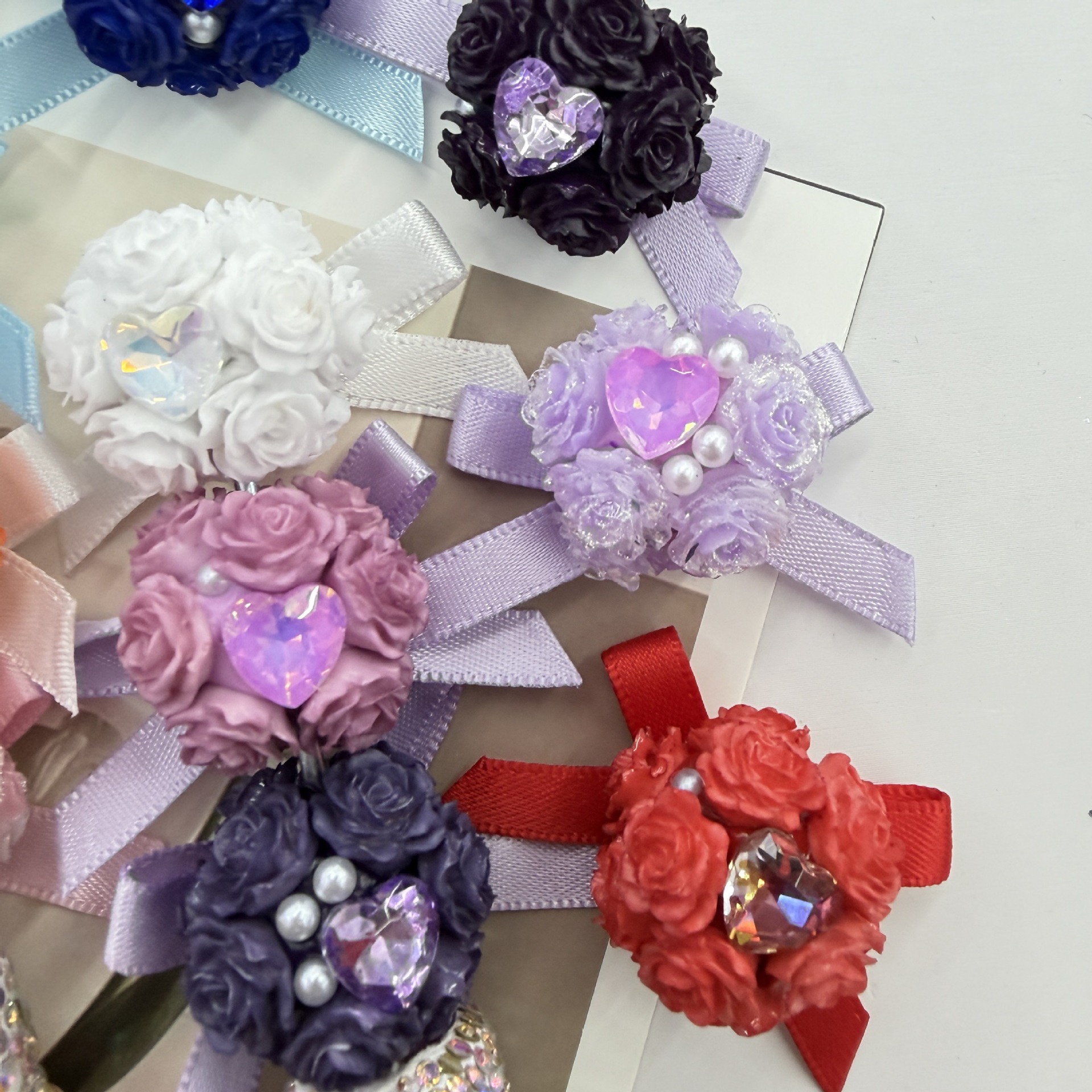 Rose Bow Rhinestone Spacer Beads, Floral Ribbon Craft Beads for DIY Pen Making & Jewelry Accessories
