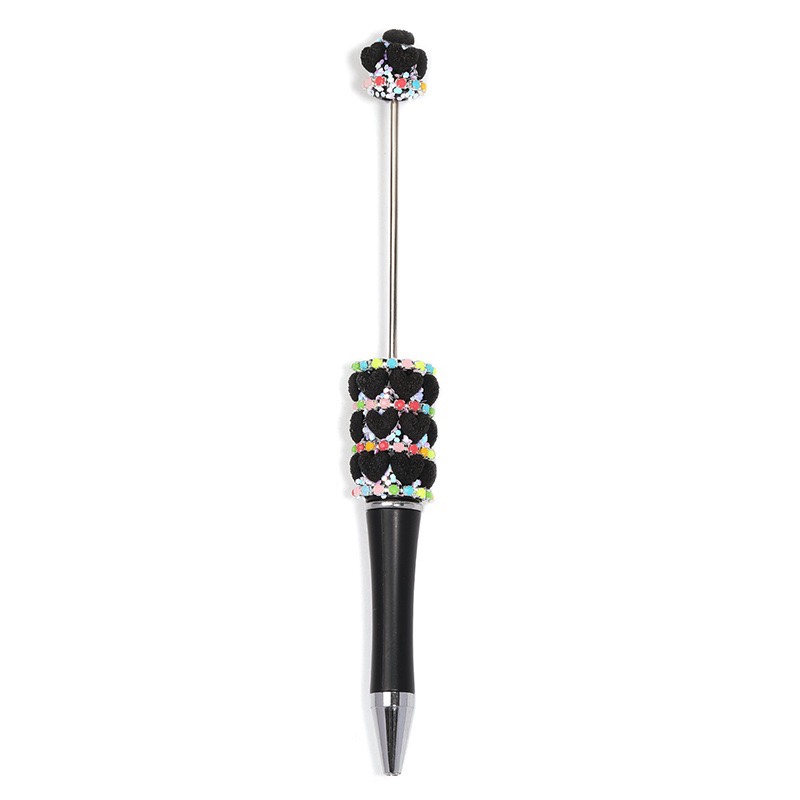 Handmade Red Heart Beaded Ballpoint Pen, Cute Bling Decorative Kawaii Stationery Pen for Girls