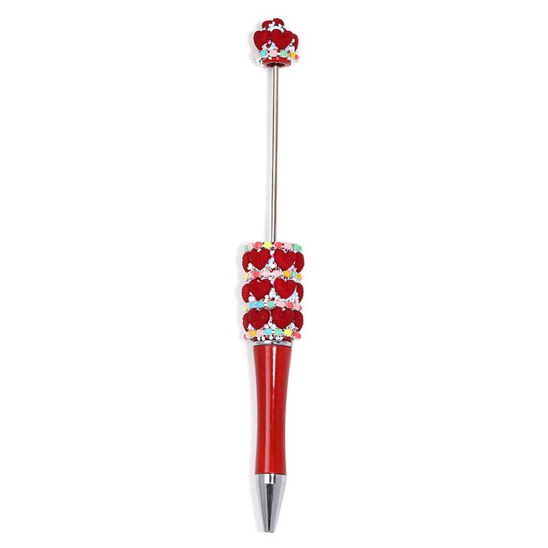 Handmade Red Heart Beaded Ballpoint Pen, Cute Bling Decorative Kawaii Stationery Pen for Girls
