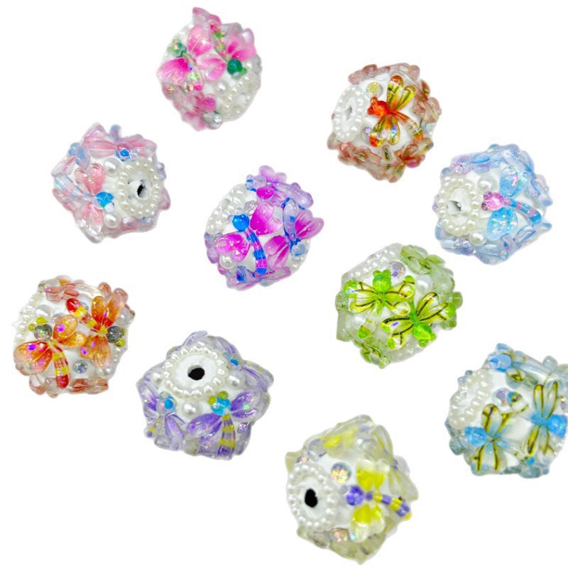 Handmade Butterfly Flower Rhinestone Spacer Beads, Pearl Decor Large Craft Beads for DIY Pen Making & Jewelry Accessories

