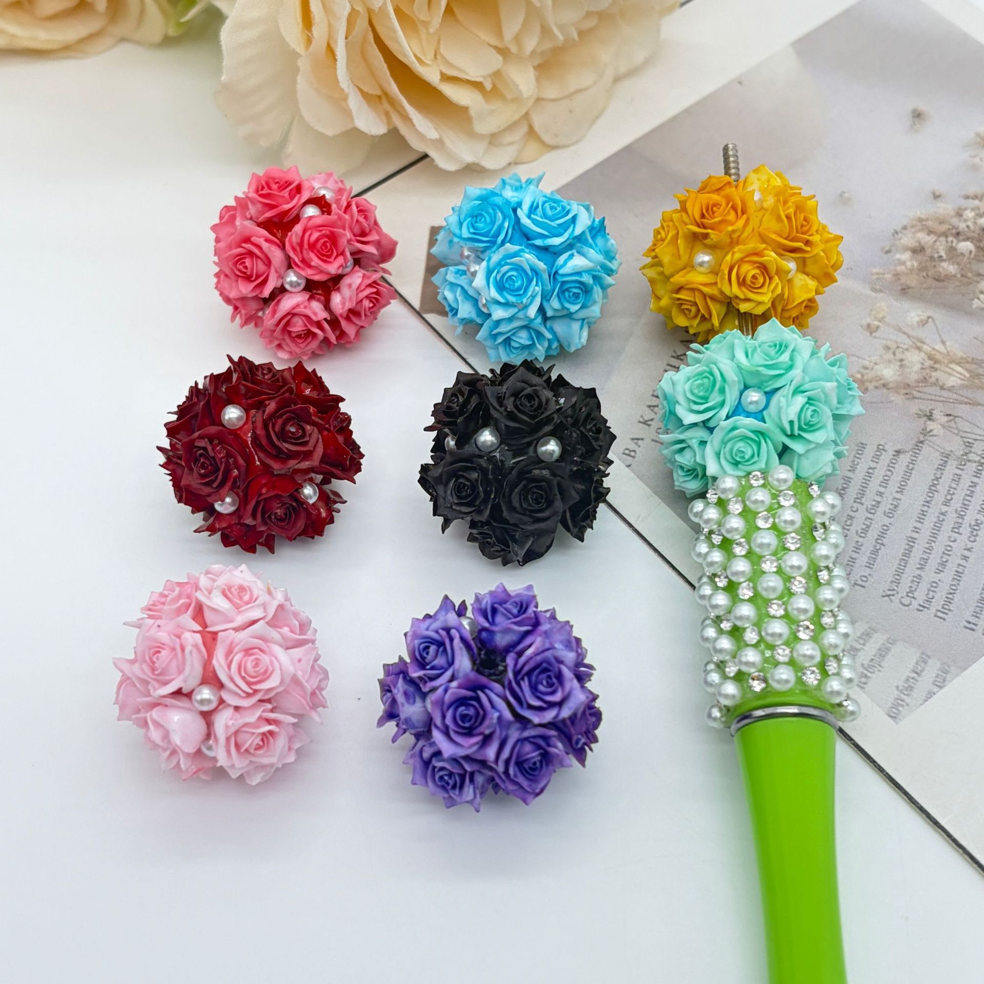 Rose Bow Rhinestone Spacer Beads, Floral Ribbon Craft Beads for DIY Pen Making & Jewelry Accessories
