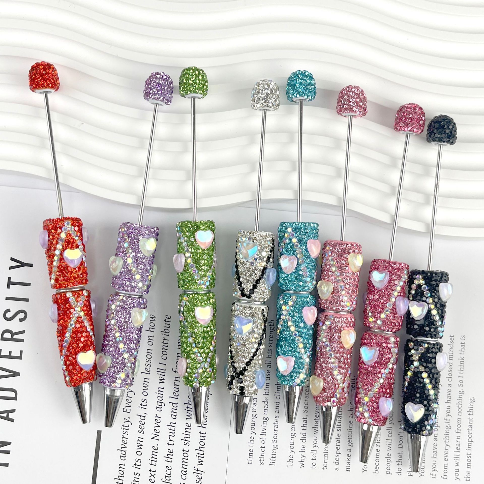 Bling Rhinestone Heart Beaded Pen, Custom Sparkle Ballpoint Pen, Kawaii Stationery Gift for Girls
