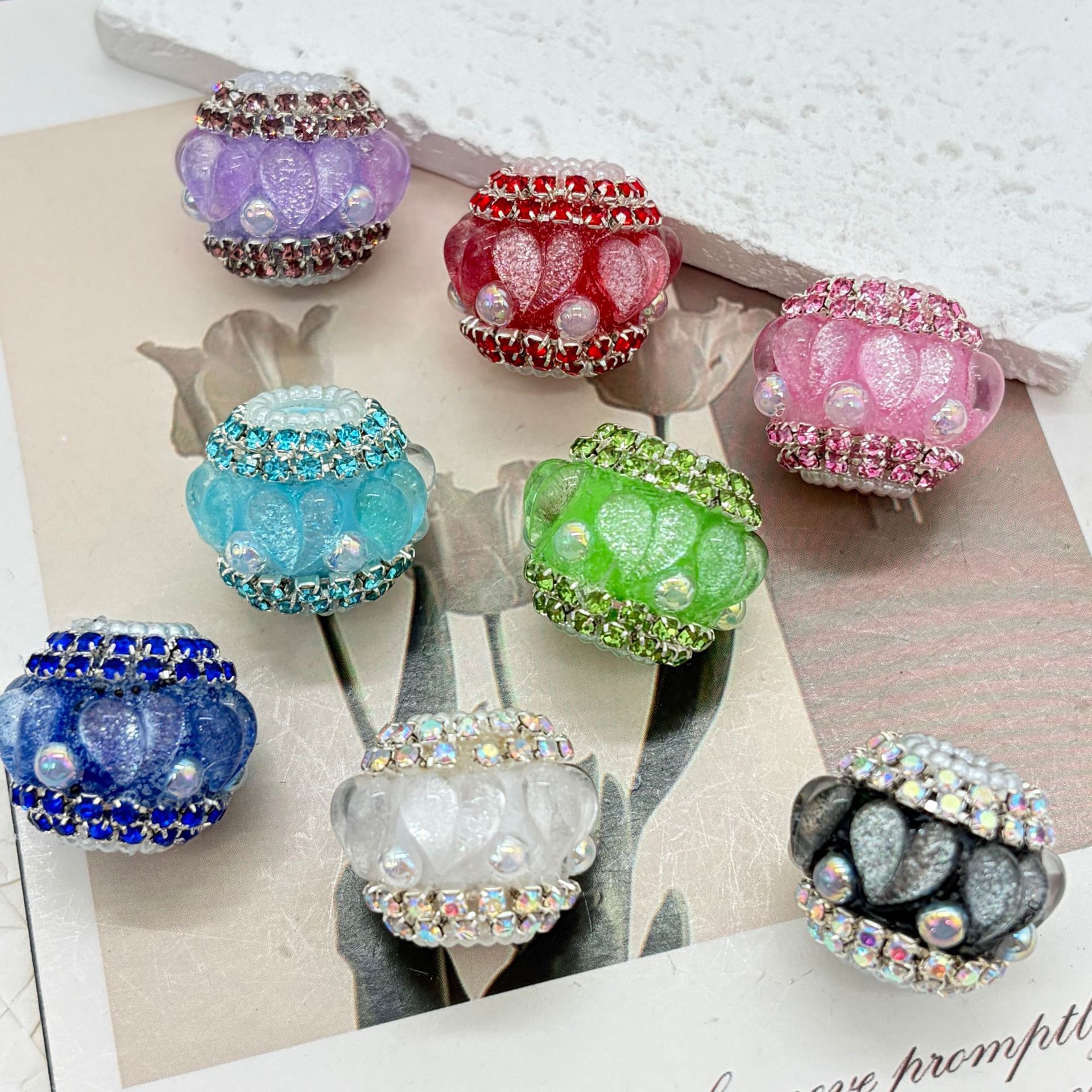 Heart Petal Rhinestone Spacer Beads, Glitter Flower Craft Beads for DIY Pen Making & Jewelry Accessories