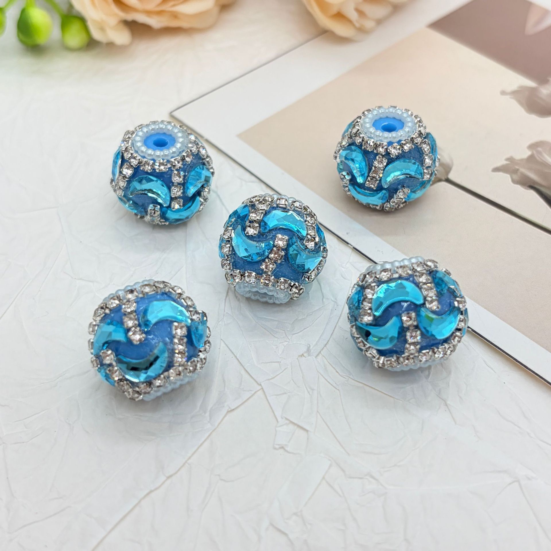 Gold Wave Rhinestone Spacer Beads, Luxury Bling Craft Beads for DIY Pen Making & Jewelry Accessories
