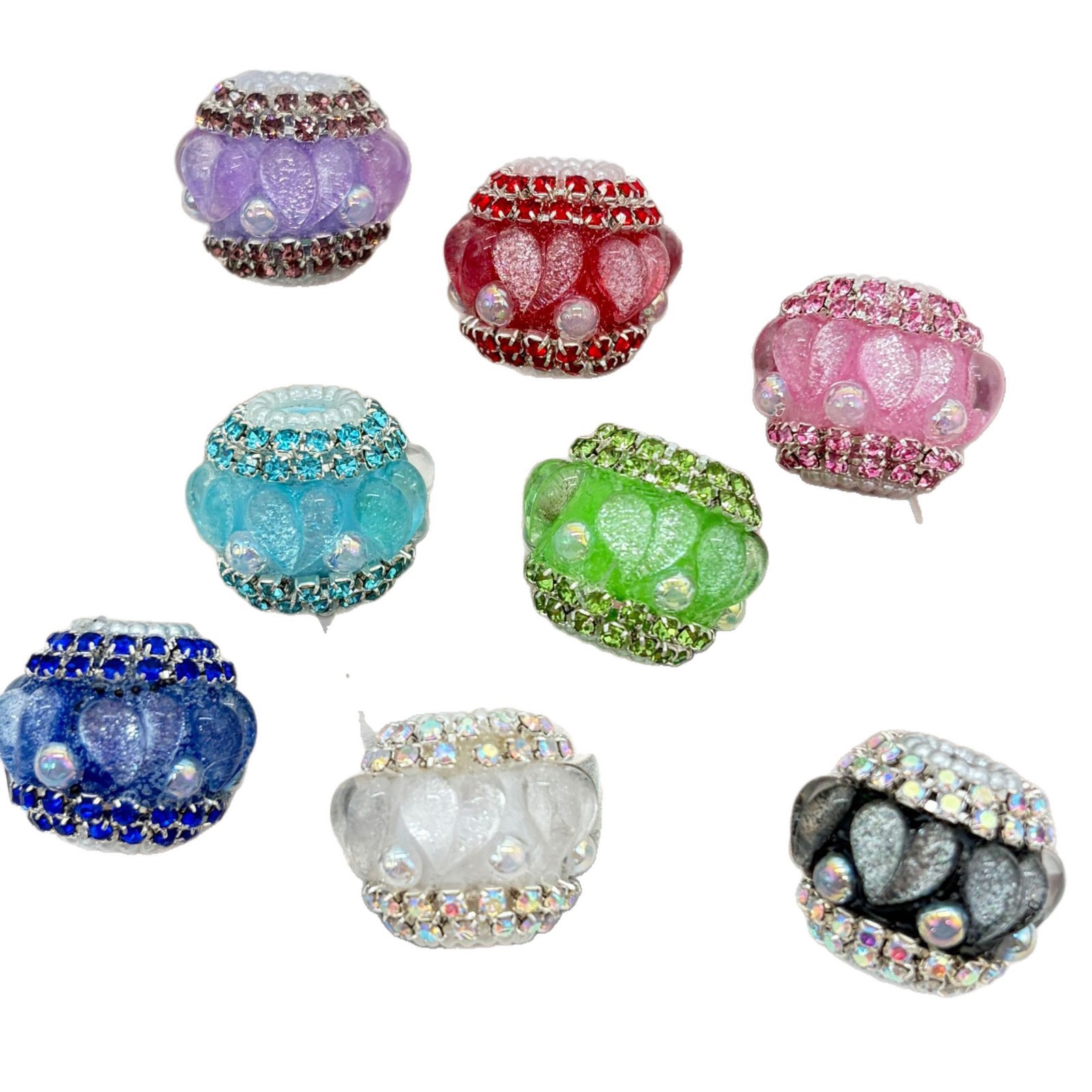 Heart Petal Rhinestone Spacer Beads, Glitter Flower Craft Beads for DIY Pen Making & Jewelry Accessories