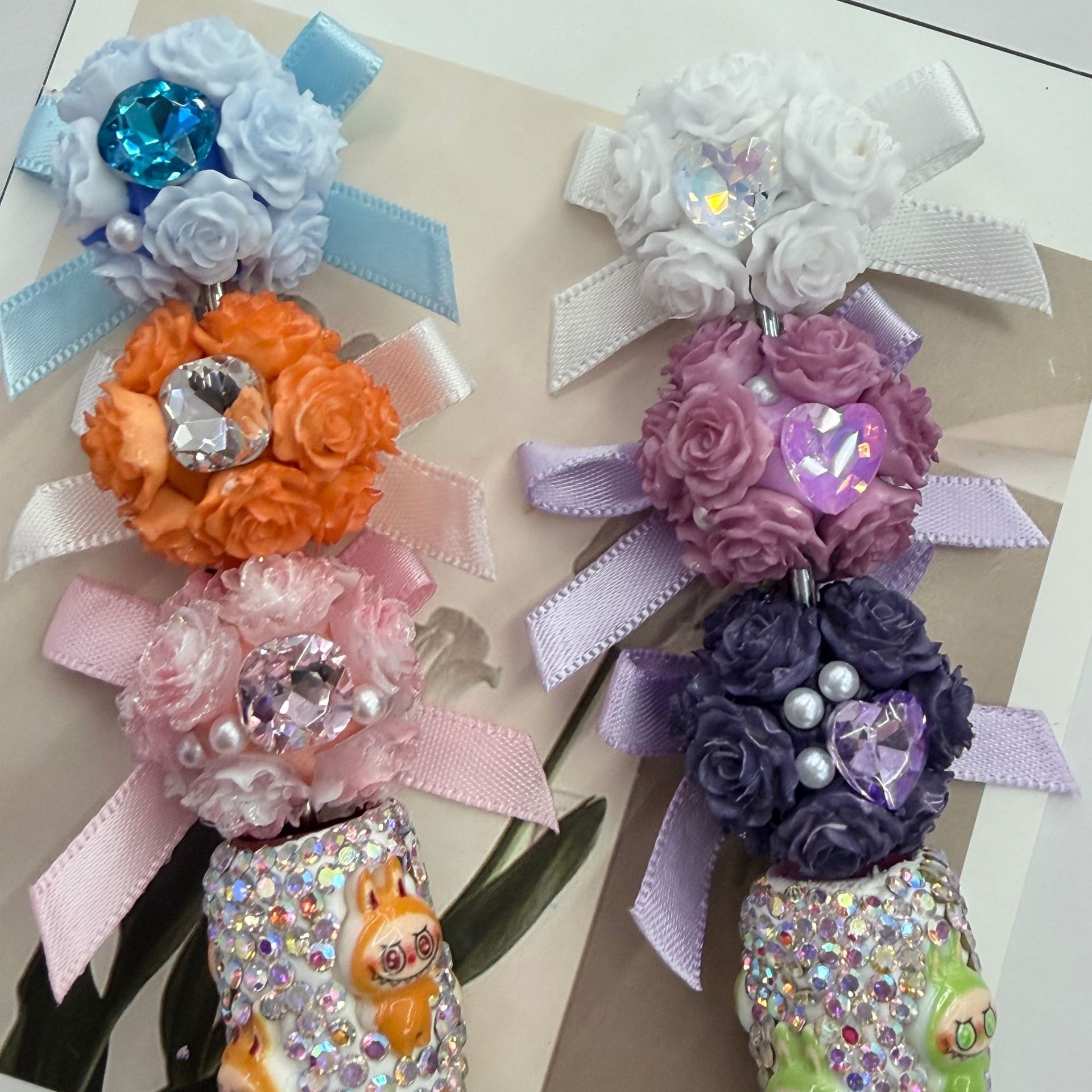 Rose Bow Rhinestone Spacer Beads, Floral Ribbon Craft Beads for DIY Pen Making & Jewelry Accessories
