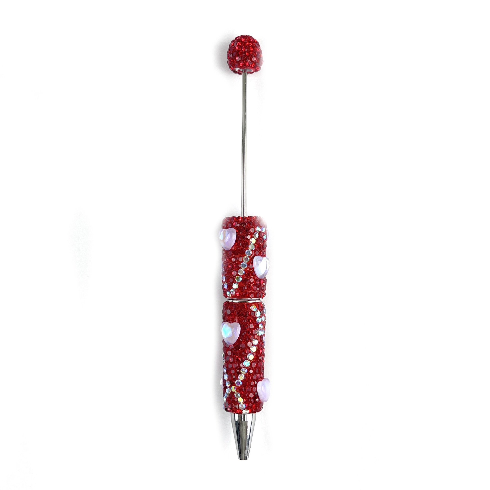Bling Rhinestone Heart Beaded Pen, Custom Sparkle Ballpoint Pen, Kawaii Stationery Gift for Girls
