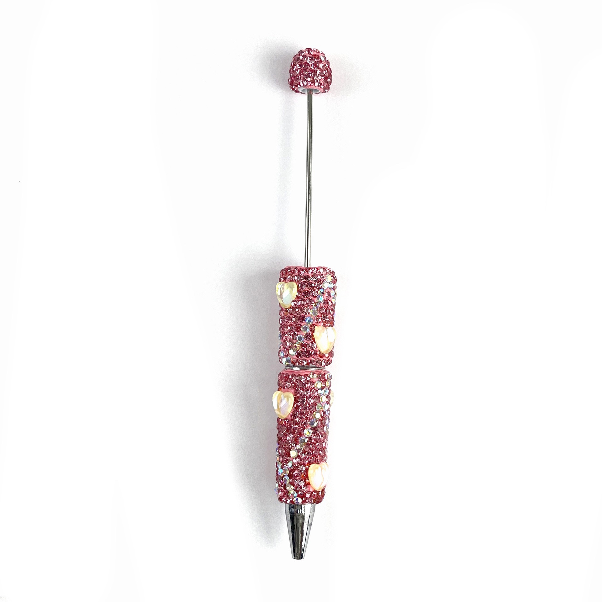 Bling Rhinestone Heart Beaded Pen, Custom Sparkle Ballpoint Pen, Kawaii Stationery Gift for Girls
