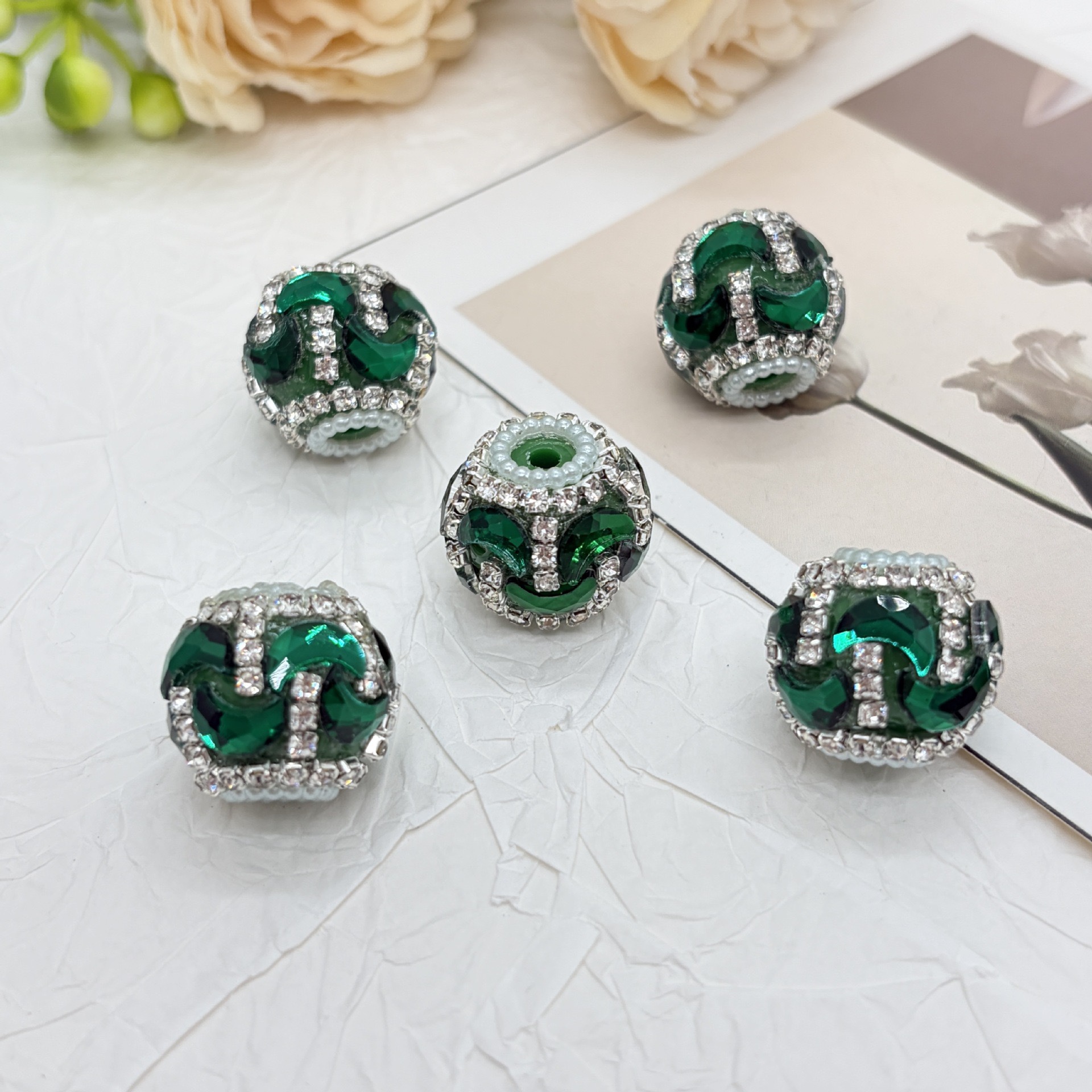 Gold Wave Rhinestone Spacer Beads, Luxury Bling Craft Beads for DIY Pen Making & Jewelry Accessories
