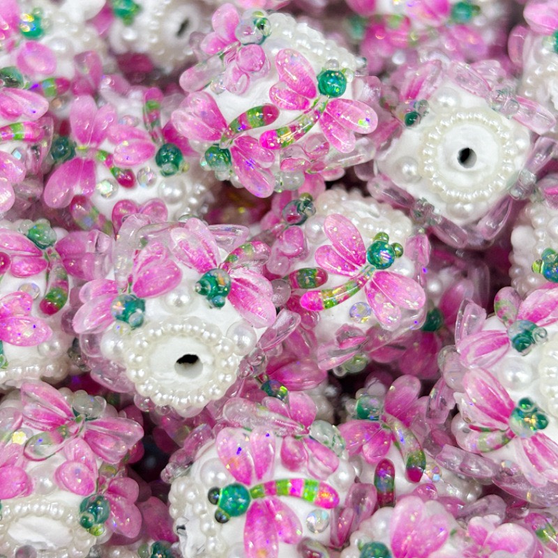 Handmade Butterfly Flower Rhinestone Spacer Beads, Pearl Decor Large Craft Beads for DIY Pen Making & Jewelry Accessories
