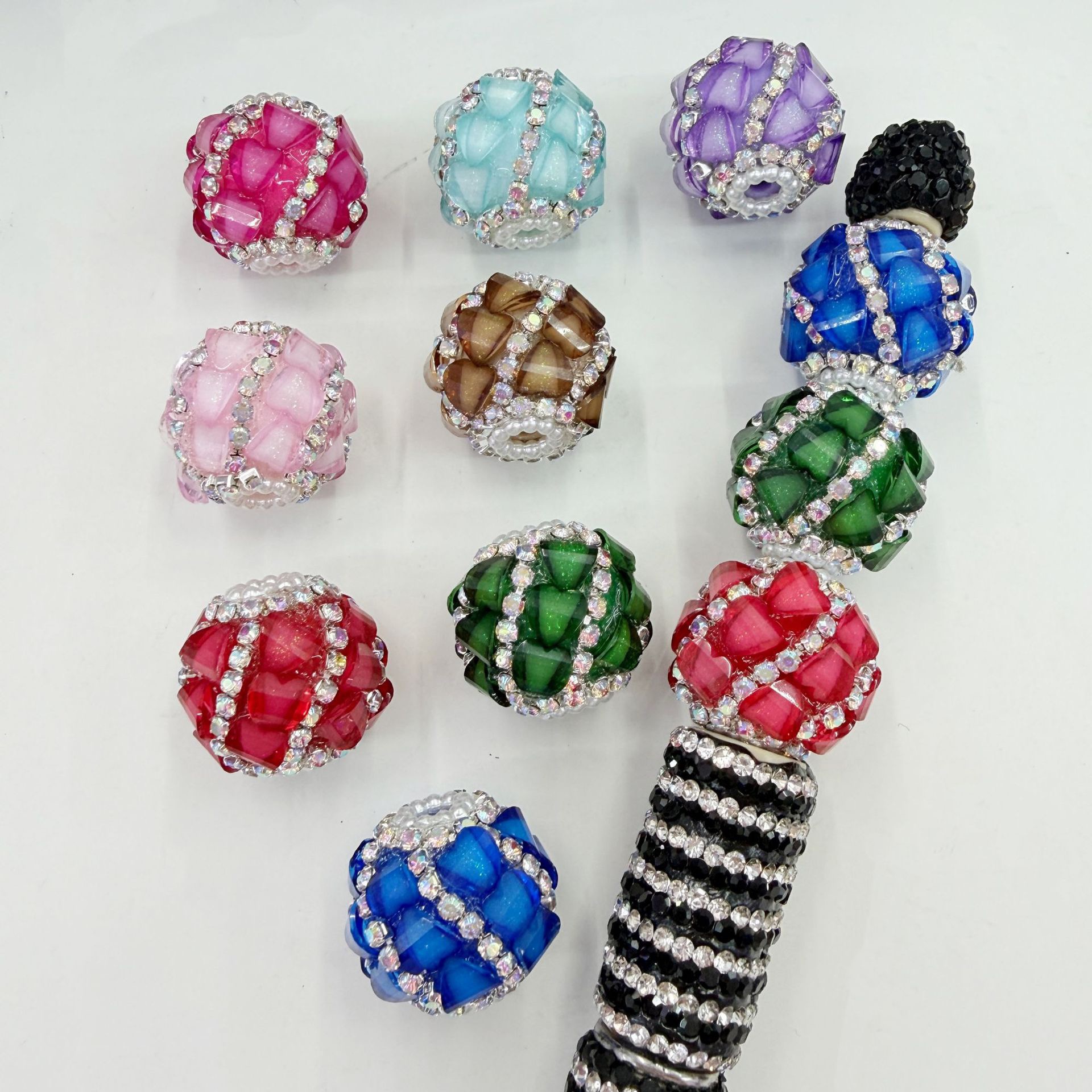 Faceted Rhinestone Ball Spacer Beads, Crystal Diamond Cut Craft Beads for DIY Pen Making & Jewelry Accessories
