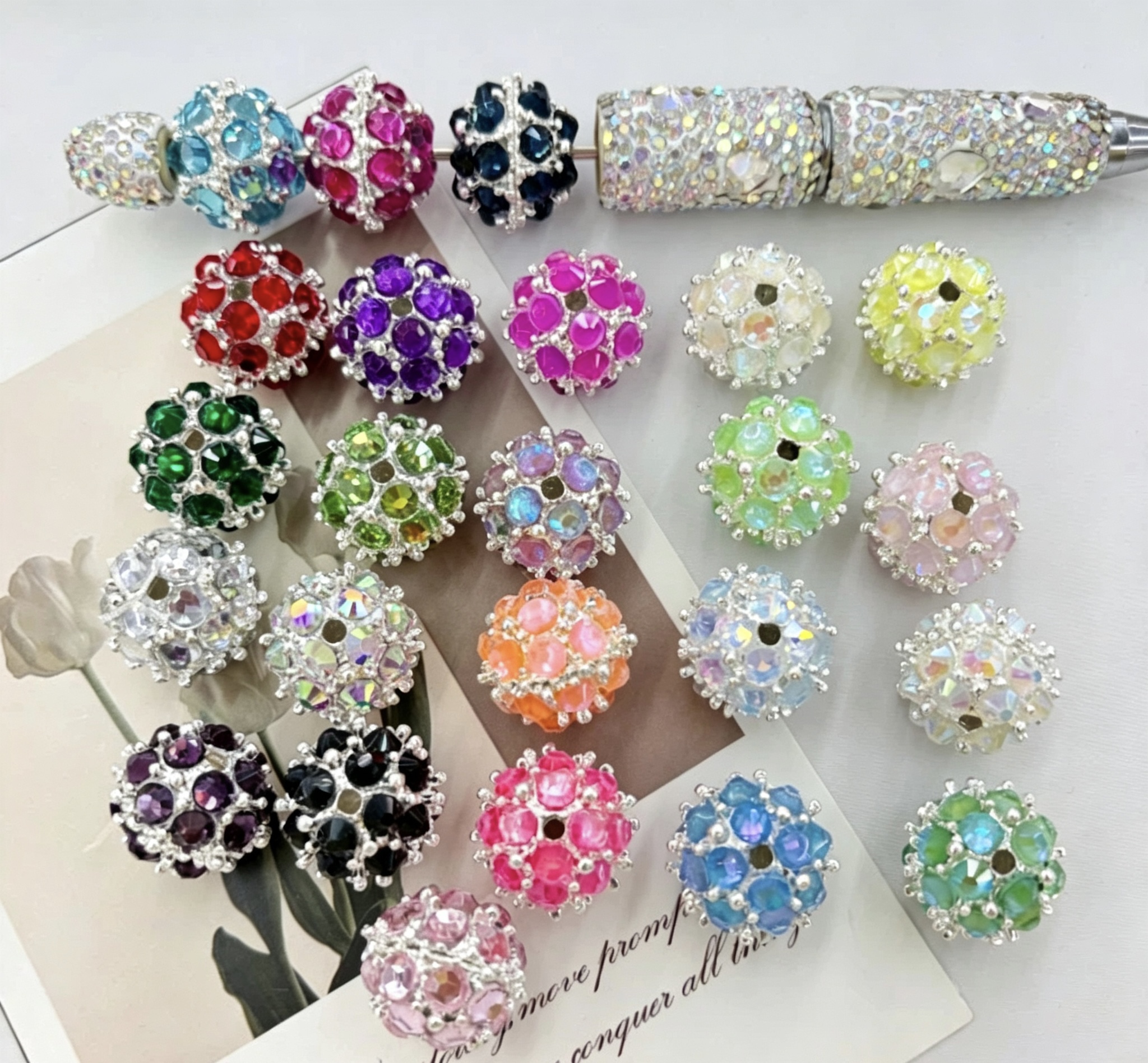 Rhinestone Round Spacer Beads, Bling Crystal Craft Beads for DIY Pen Making & Jewelry Accessories

