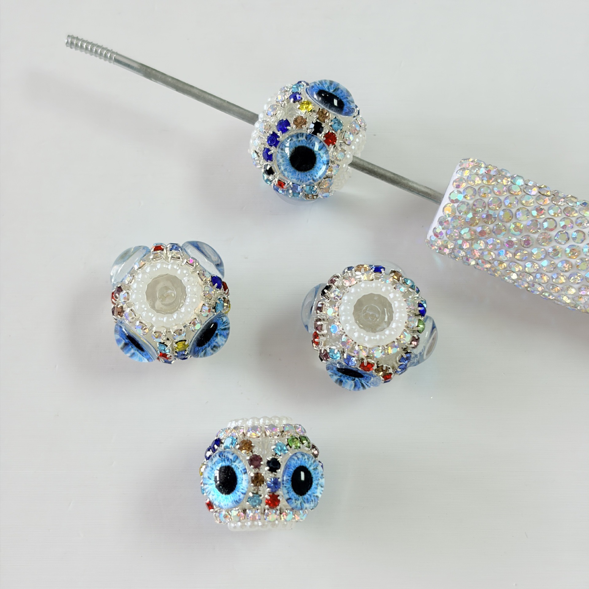 Evil Eye Rhinestone Spacer Bead, Blue Eye Bling Craft Bead for DIY Pen Making & Jewelry Accessories
