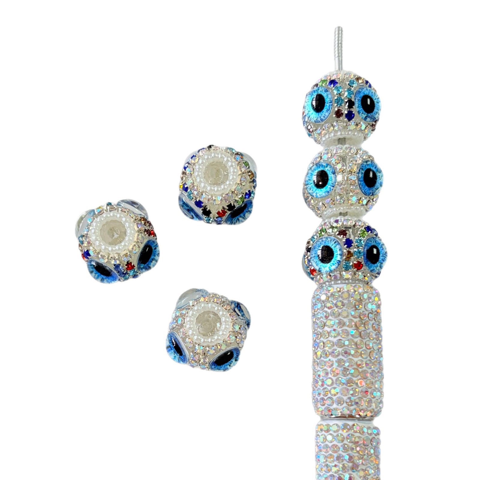Evil Eye Rhinestone Spacer Bead, Blue Eye Bling Craft Bead for DIY Pen Making & Jewelry Accessories