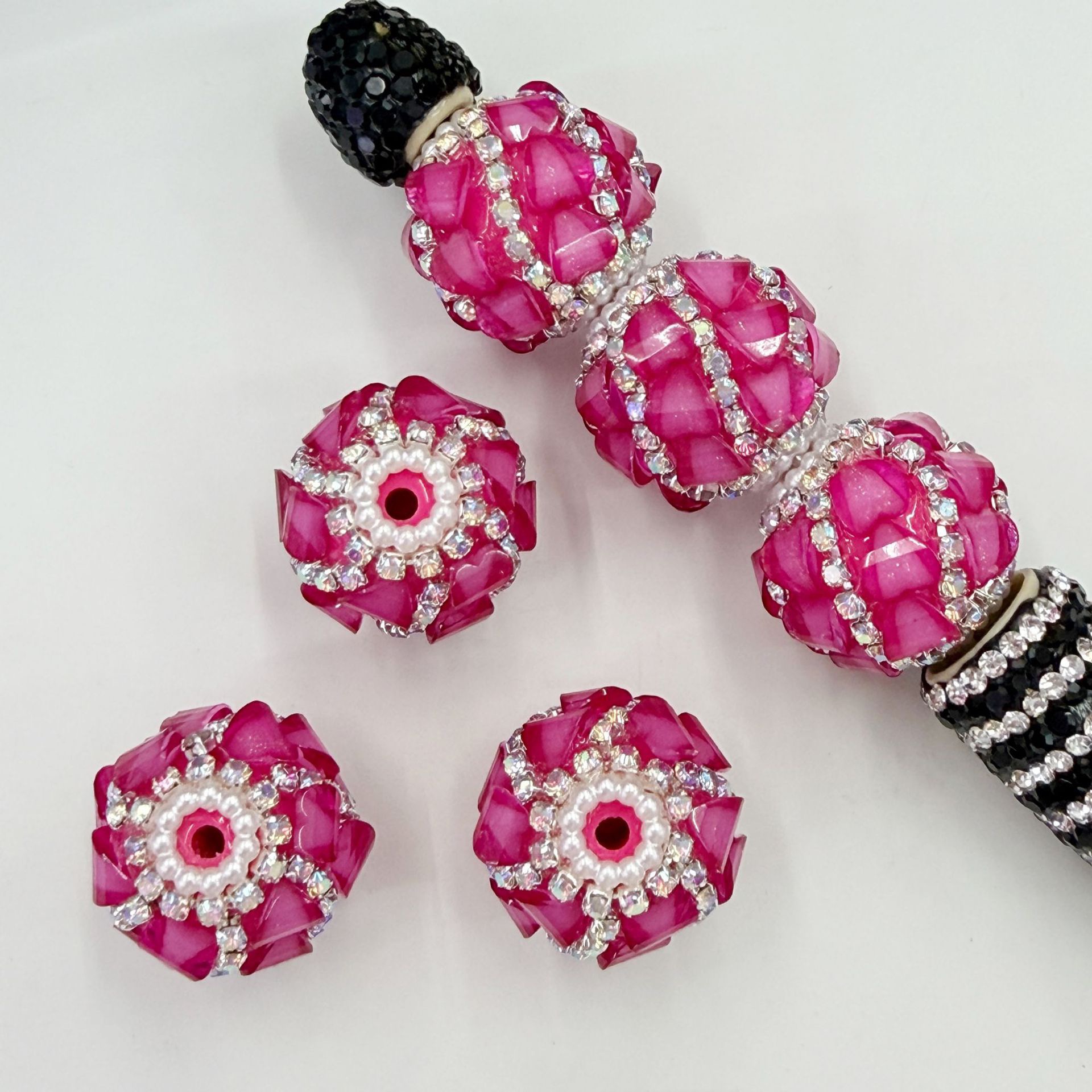 Faceted Rhinestone Ball Spacer Beads, Crystal Diamond Cut Craft Beads for DIY Pen Making & Jewelry Accessories
