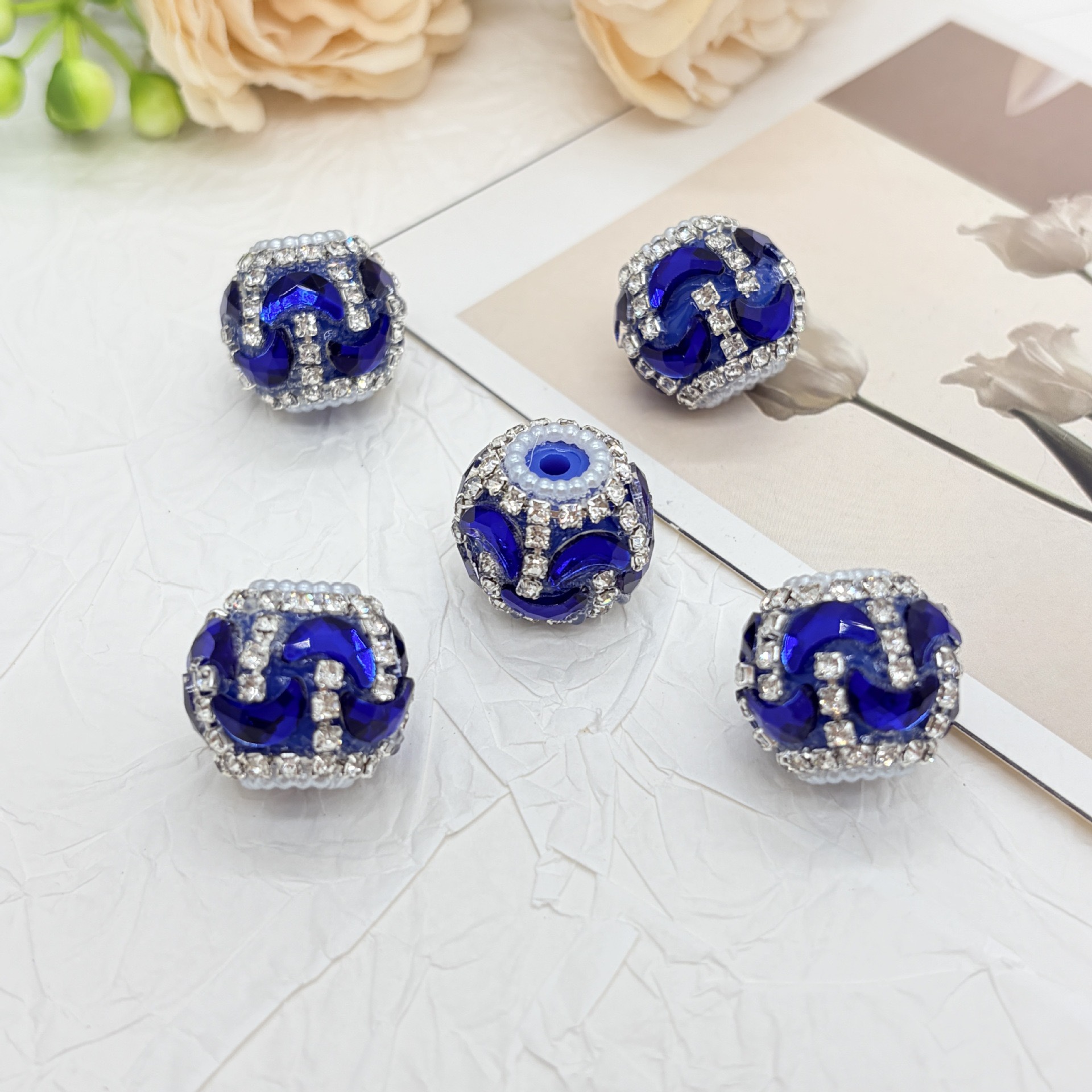 Gold Wave Rhinestone Spacer Beads, Luxury Bling Craft Beads for DIY Pen Making & Jewelry Accessories
