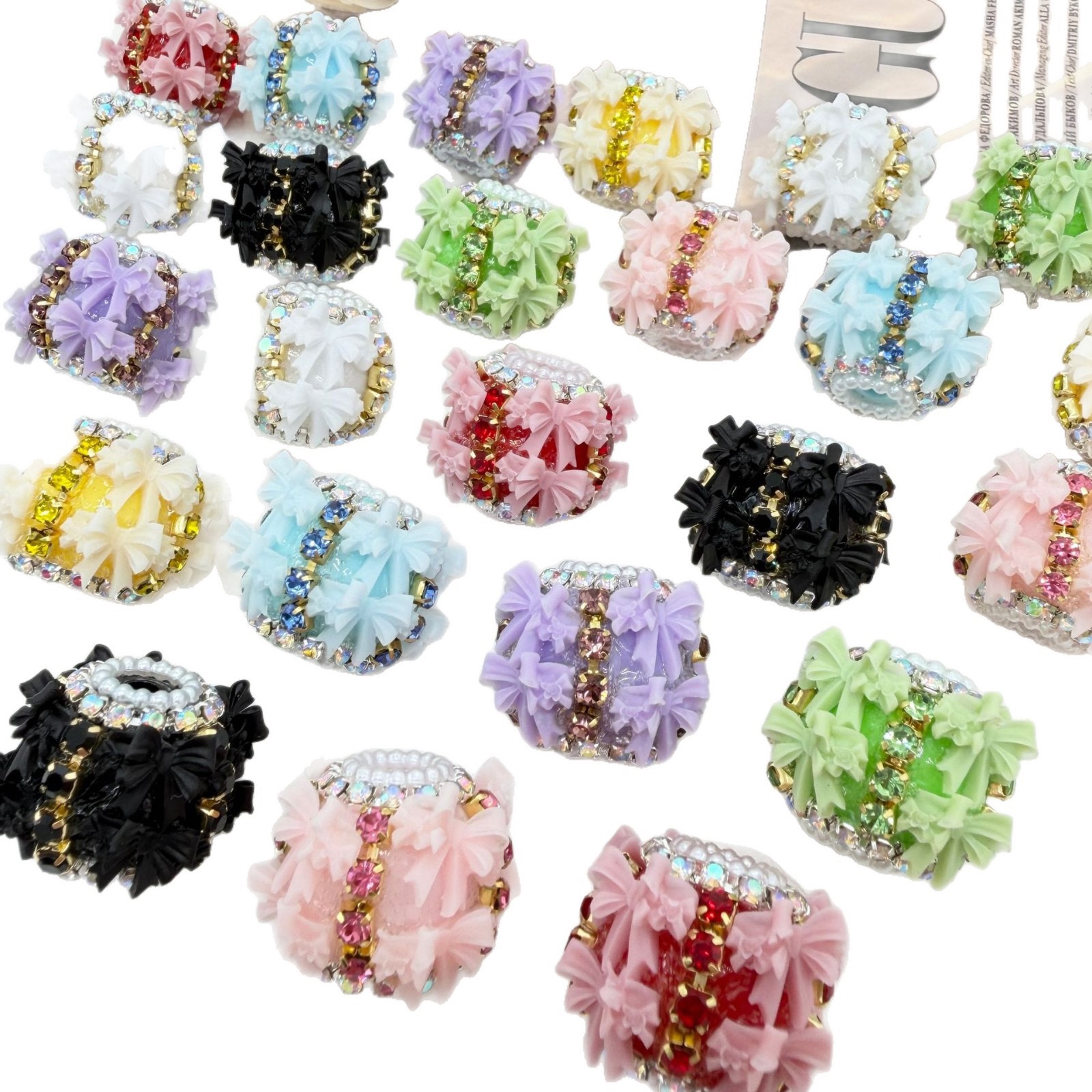 3D Bow Rhinestone Barrel Spacer Beads, Pearl Trim Craft Beads for DIY Pen Making & Jewelry Accessories

