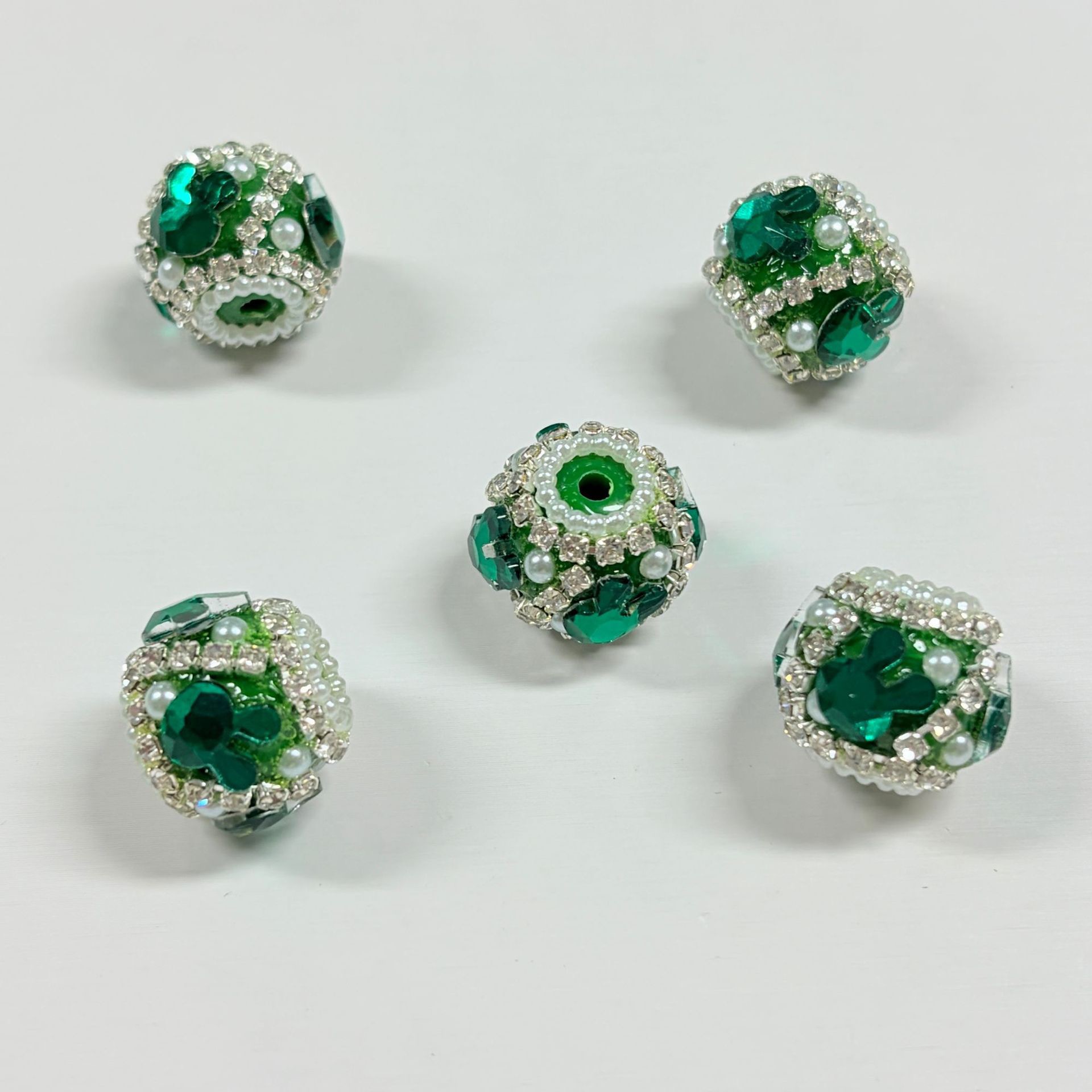 Green Mickey Head Rhinestone Spacer Beads, Cartoon Pearl Craft Beads for DIY Pen Making & Jewelry Accessories