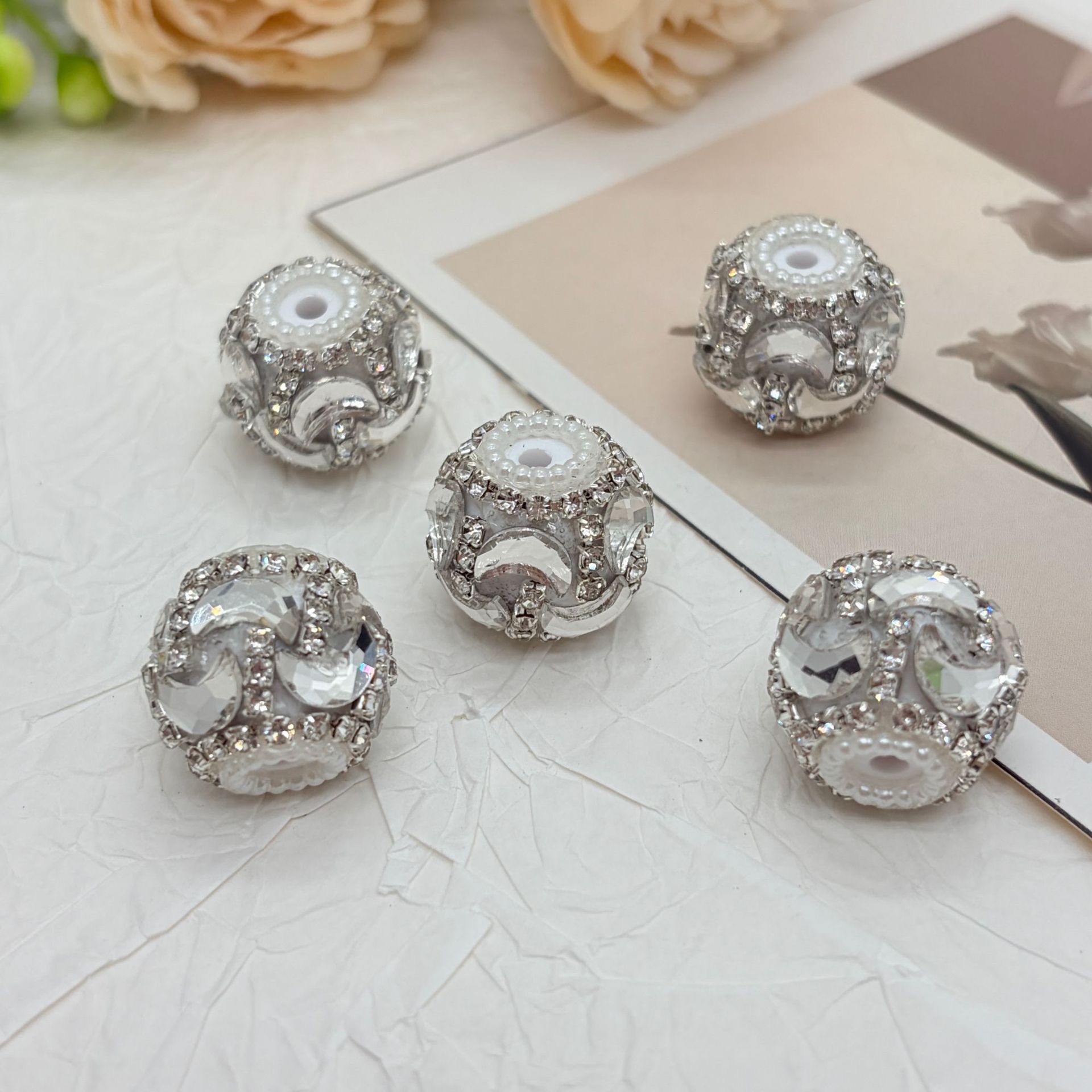 Gold Wave Rhinestone Spacer Beads, Luxury Bling Craft Beads for DIY Pen Making & Jewelry Accessories

