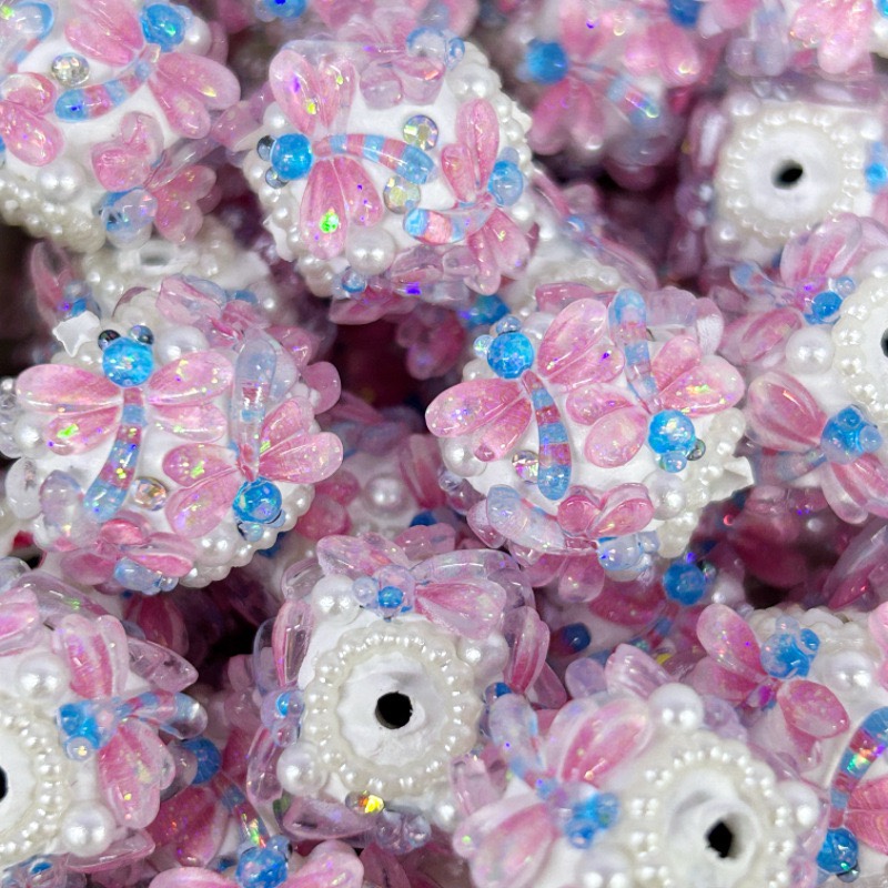 Handmade Butterfly Flower Rhinestone Spacer Beads, Pearl Decor Large Craft Beads for DIY Pen Making & Jewelry Accessories
