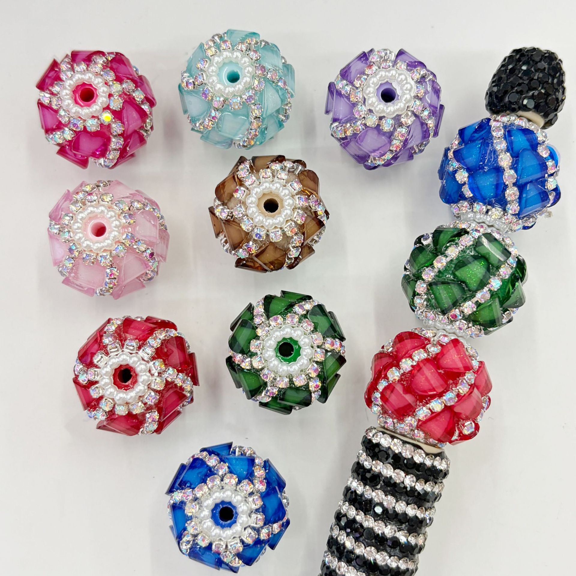 Faceted Rhinestone Ball Spacer Beads, Crystal Diamond Cut Craft Beads for DIY Pen Making & Jewelry Accessories
