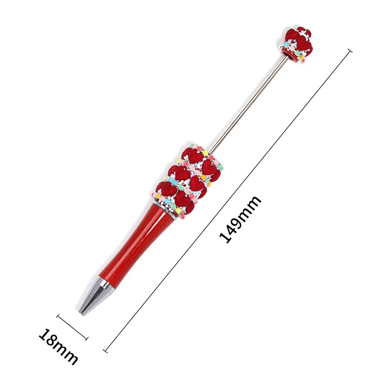 Handmade Red Heart Beaded Ballpoint Pen, Cute Bling Decorative Kawaii Stationery Pen for Girls