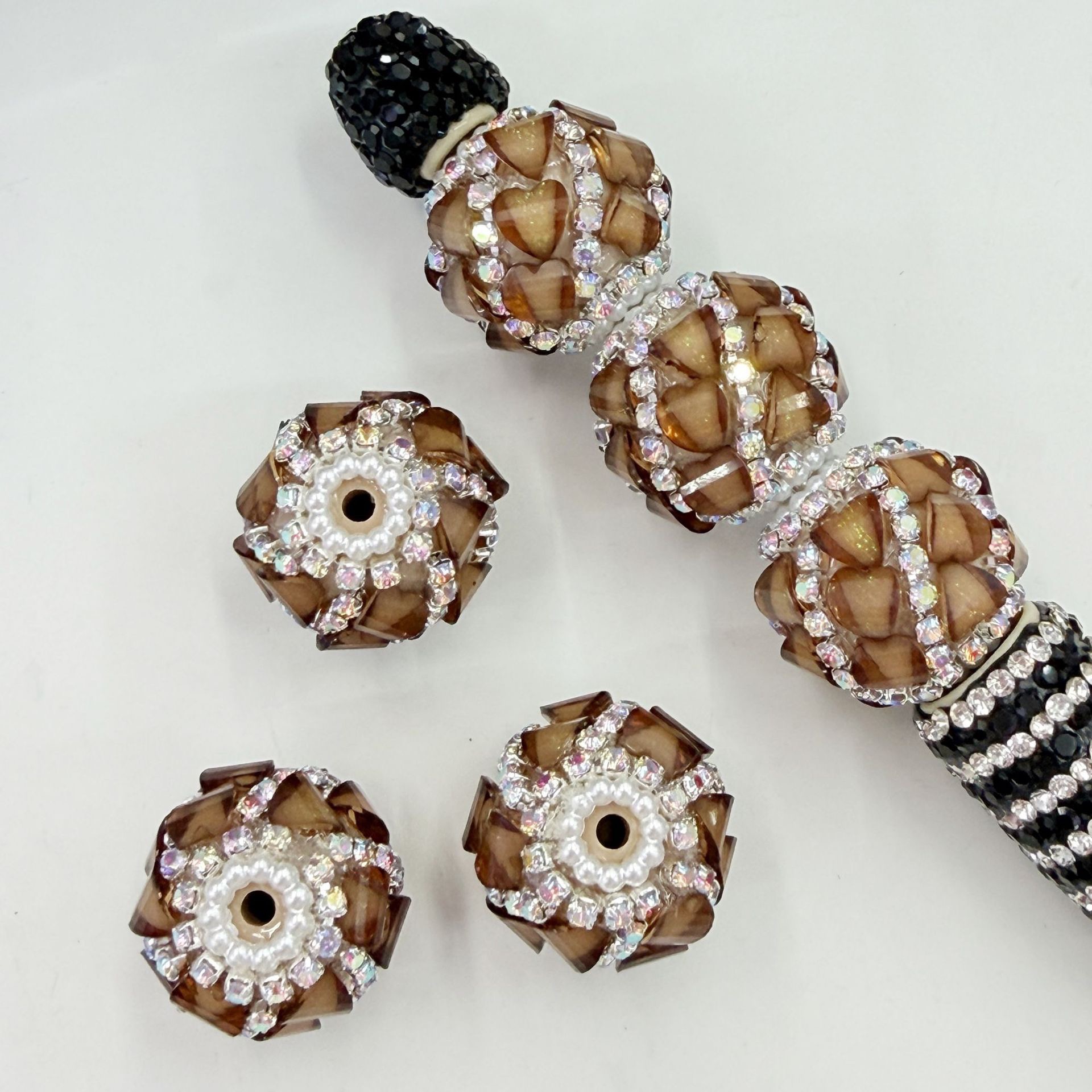 Faceted Rhinestone Ball Spacer Beads, Crystal Diamond Cut Craft Beads for DIY Pen Making & Jewelry Accessories
