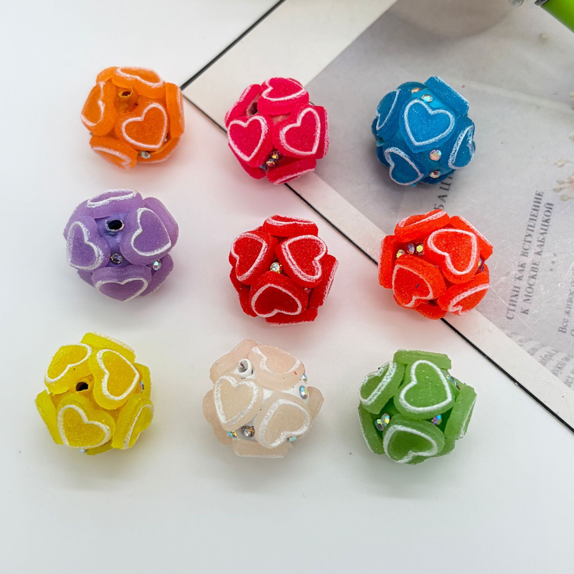 Rose Flower Ball Spacer Beads, 3D Floral Pearl Craft Beads for DIY Pen Making & Jewelry Accessories
