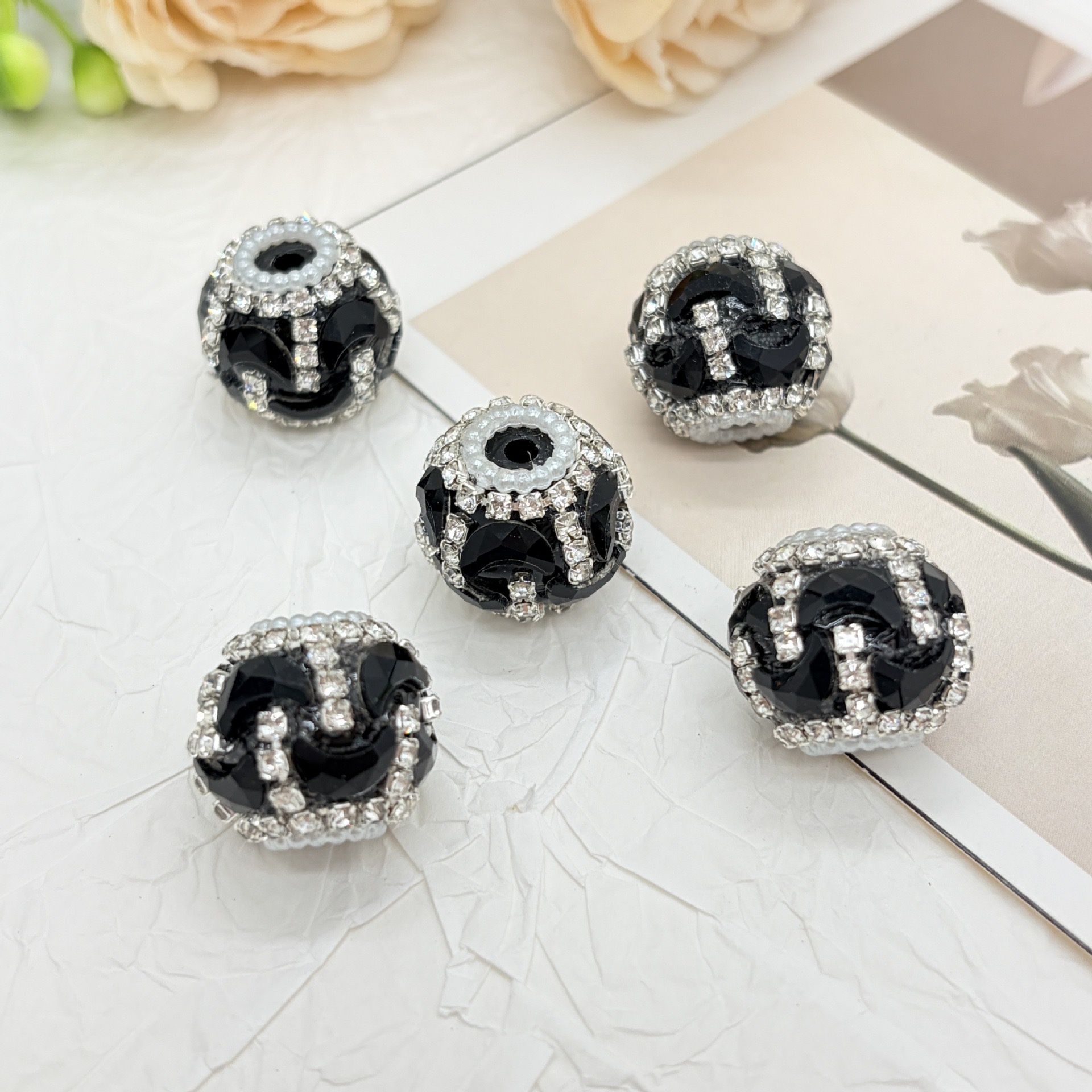 Gold Wave Rhinestone Spacer Beads, Luxury Bling Craft Beads for DIY Pen Making & Jewelry Accessories
