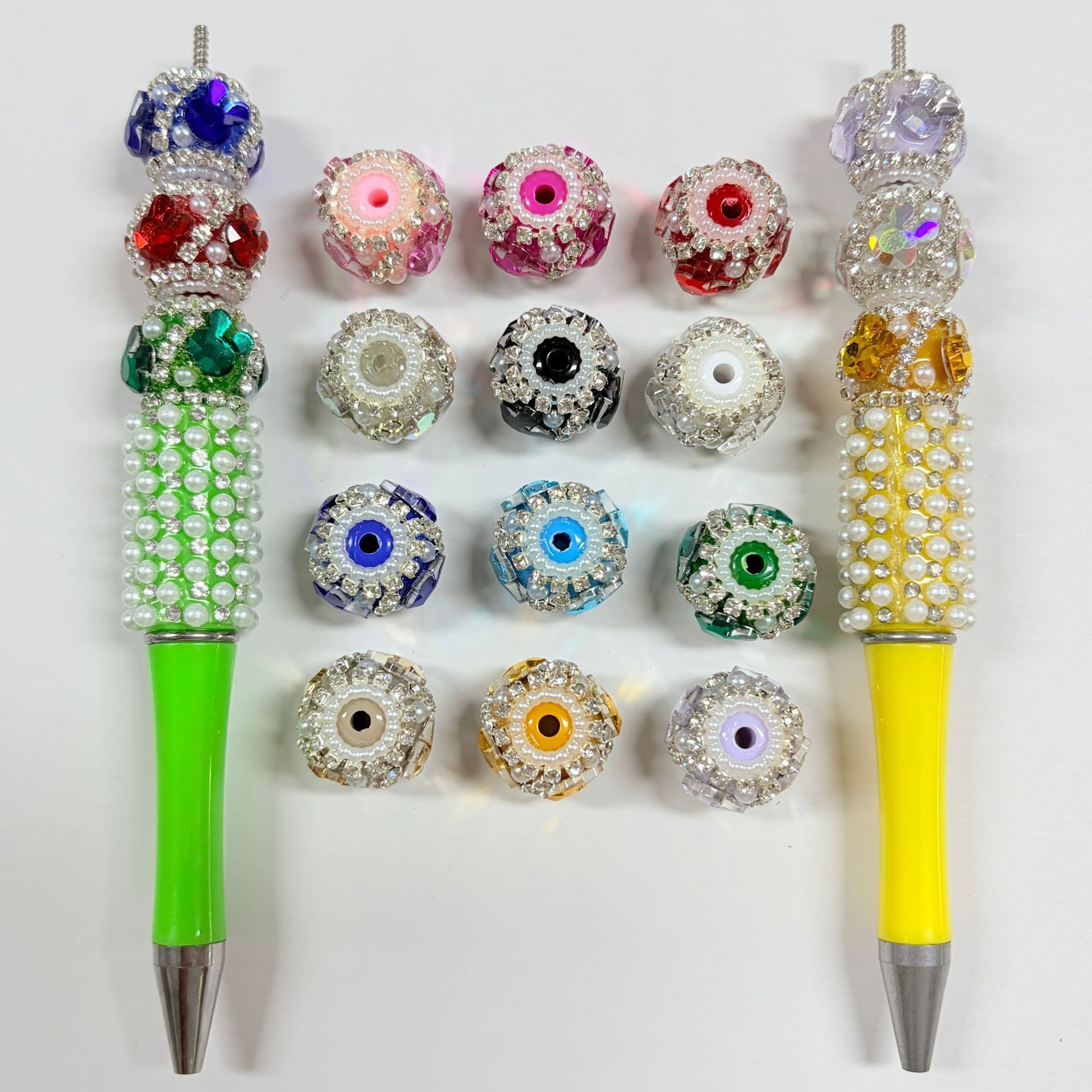 Green Mickey Head Rhinestone Spacer Beads, Cartoon Pearl Craft Beads for DIY Pen Making & Jewelry Accessories