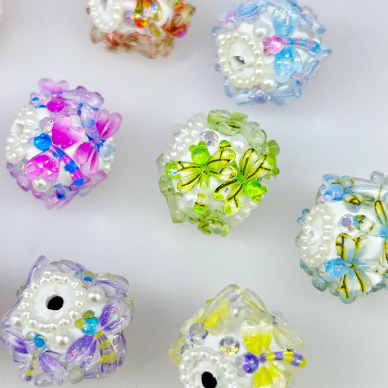Handmade Butterfly Flower Rhinestone Spacer Beads, Pearl Decor Large Craft Beads for DIY Pen Making & Jewelry Accessories
