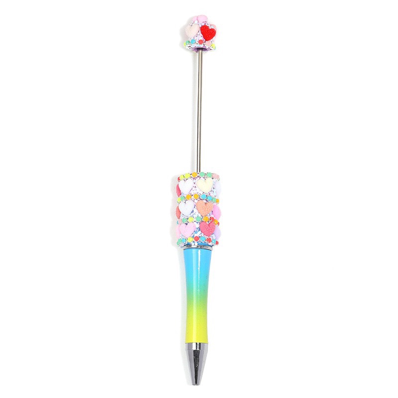 Handmade Red Heart Beaded Ballpoint Pen, Cute Bling Decorative Kawaii Stationery Pen for Girls