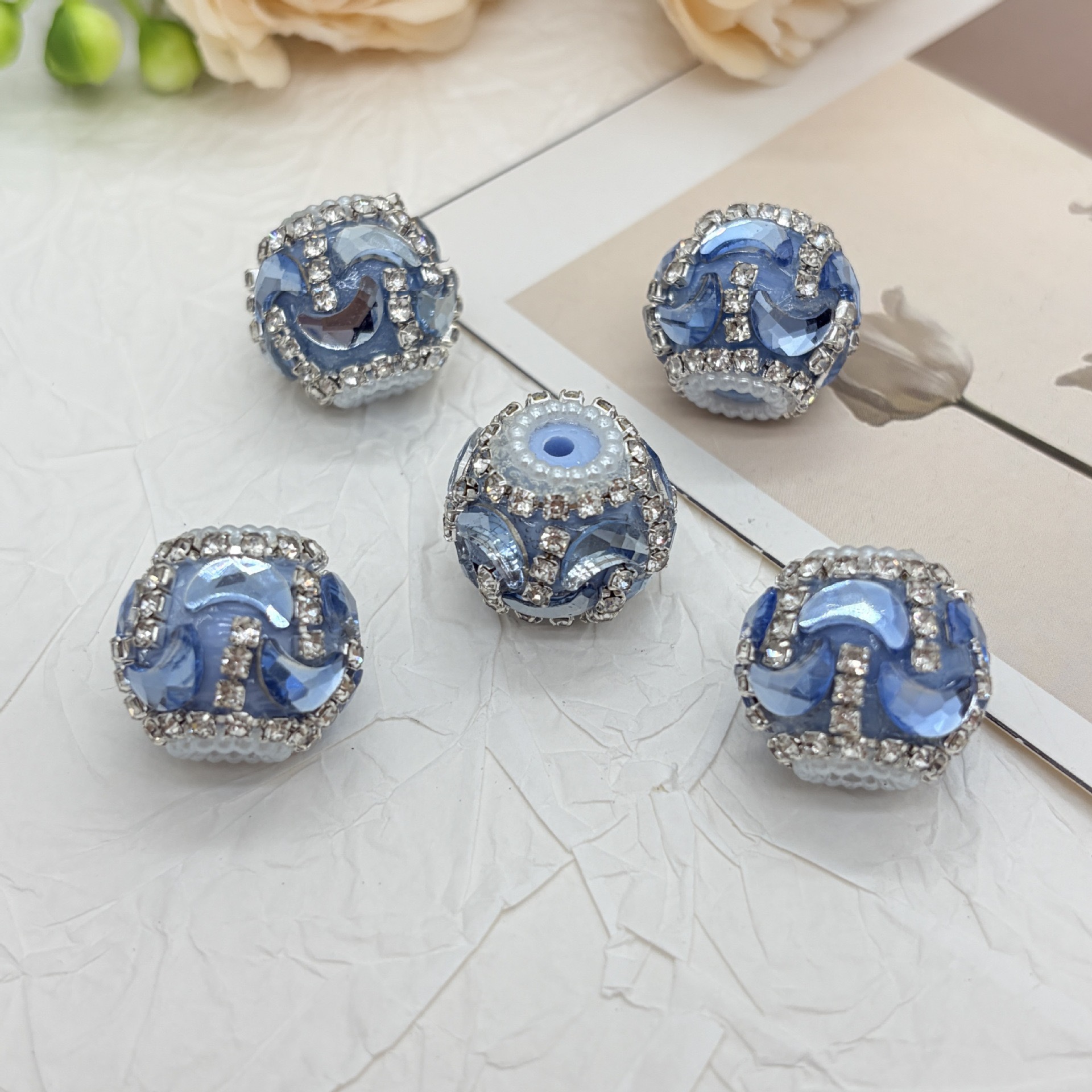 Gold Wave Rhinestone Spacer Beads, Luxury Bling Craft Beads for DIY Pen Making & Jewelry Accessories
