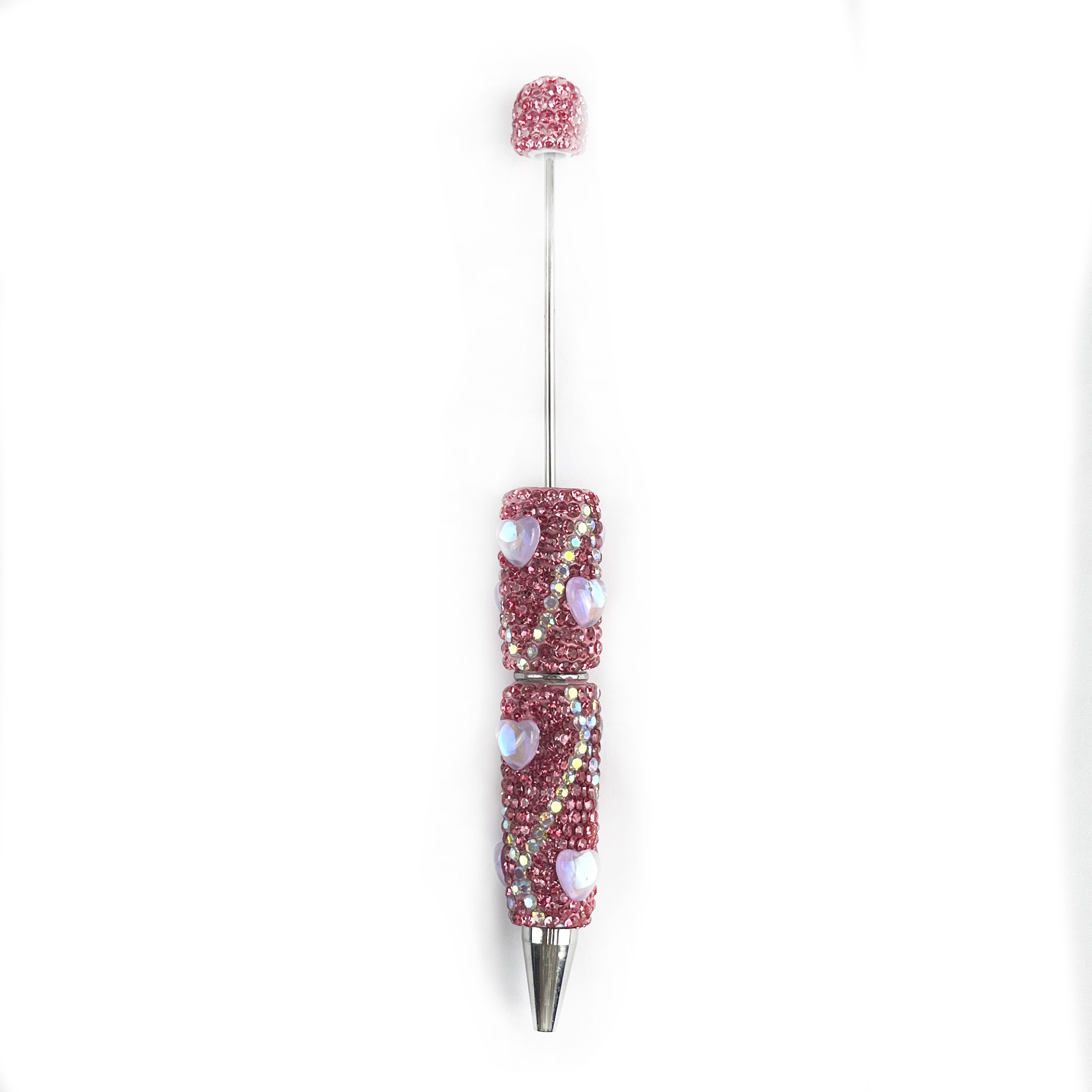 Bling Rhinestone Heart Beaded Pen, Custom Sparkle Ballpoint Pen, Kawaii Stationery Gift for Girls
