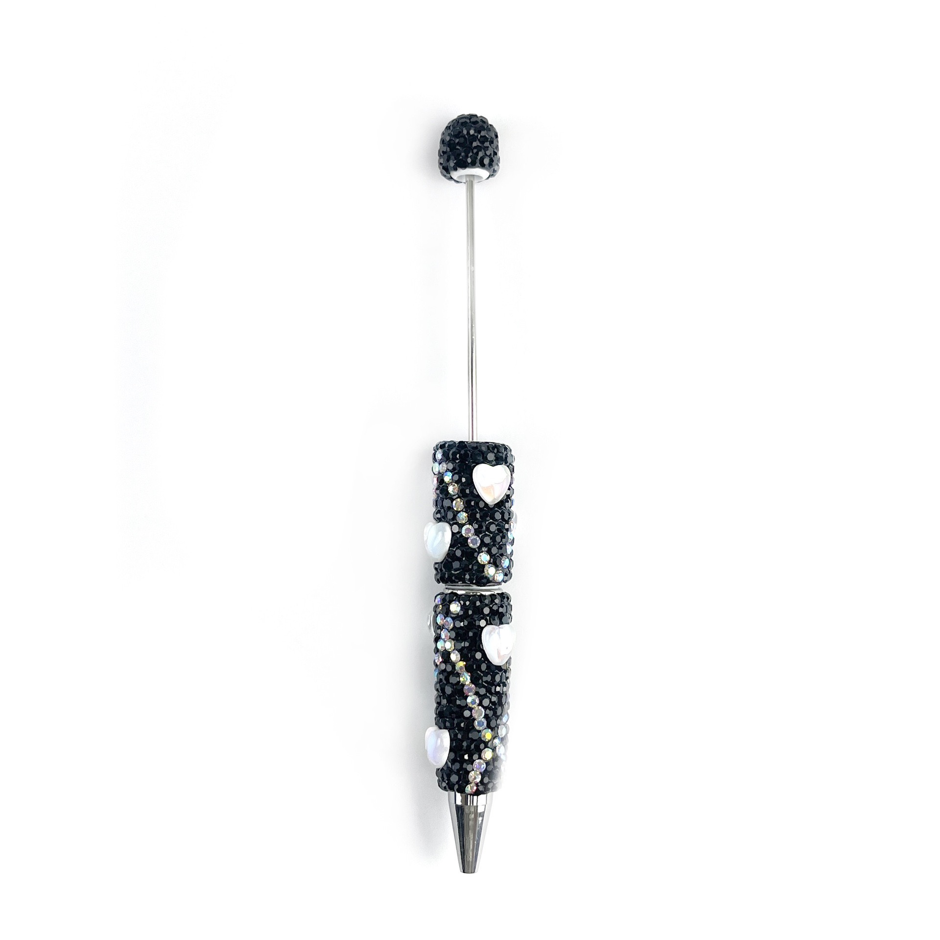 Bling Rhinestone Heart Beaded Pen, Custom Sparkle Ballpoint Pen, Kawaii Stationery Gift for Girls
