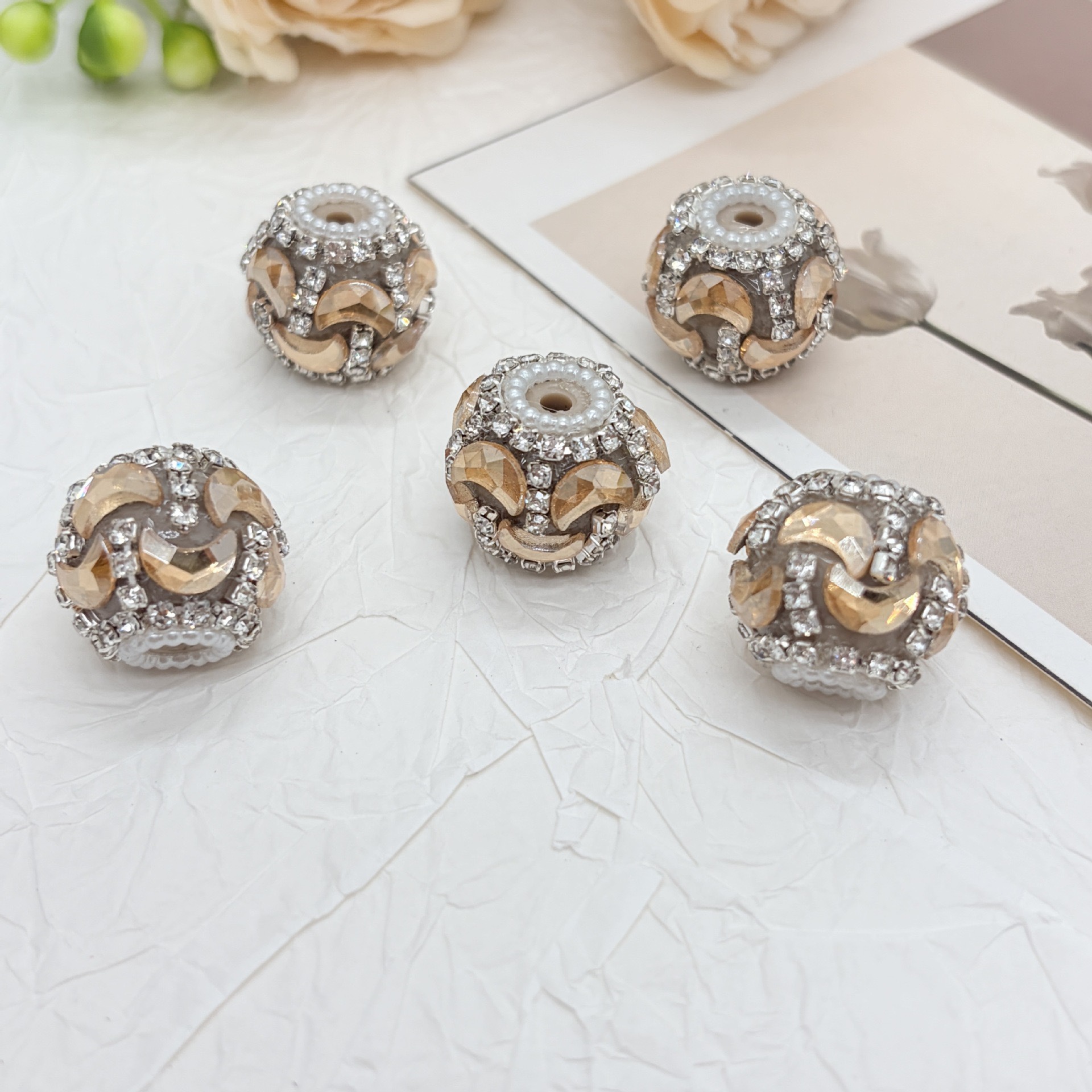 Gold Wave Rhinestone Spacer Beads, Luxury Bling Craft Beads for DIY Pen Making & Jewelry Accessories
