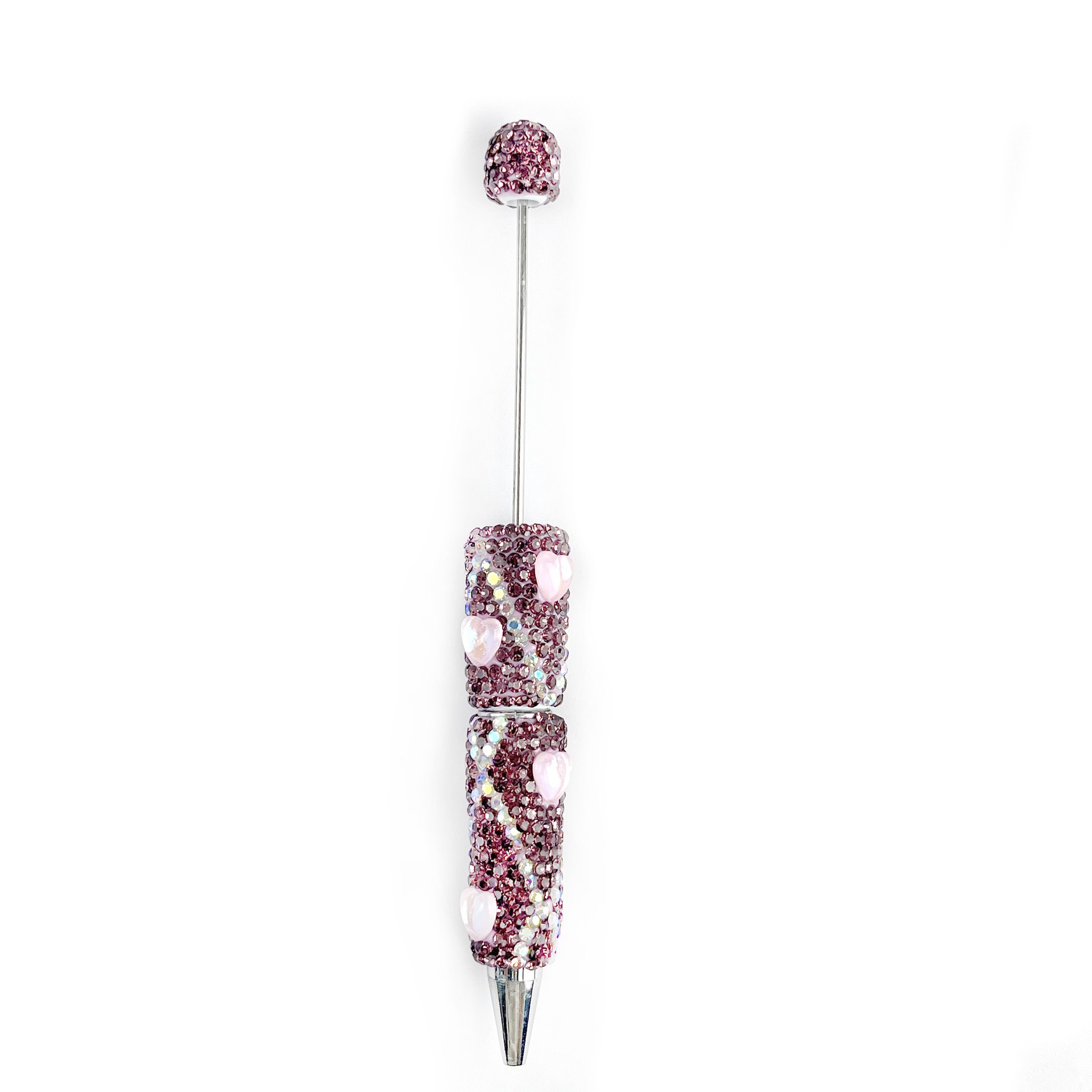 Bling Rhinestone Heart Beaded Pen, Custom Sparkle Ballpoint Pen, Kawaii Stationery Gift for Girls

