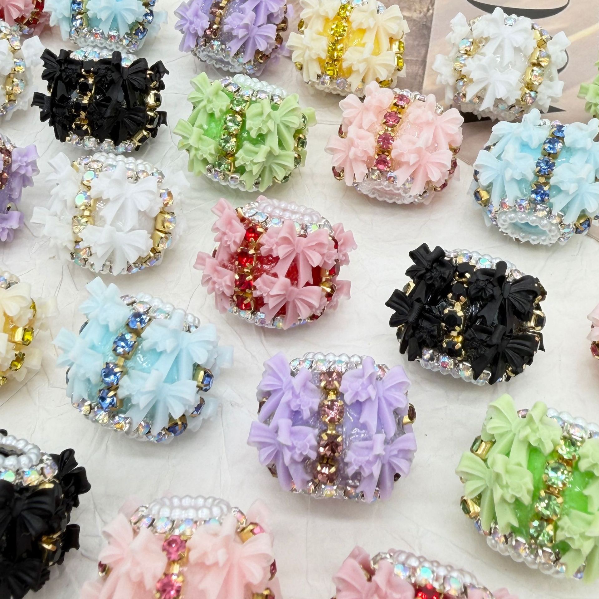 3D Bow Rhinestone Barrel Spacer Beads, Pearl Trim Craft Beads for DIY Pen Making & Jewelry Accessories
