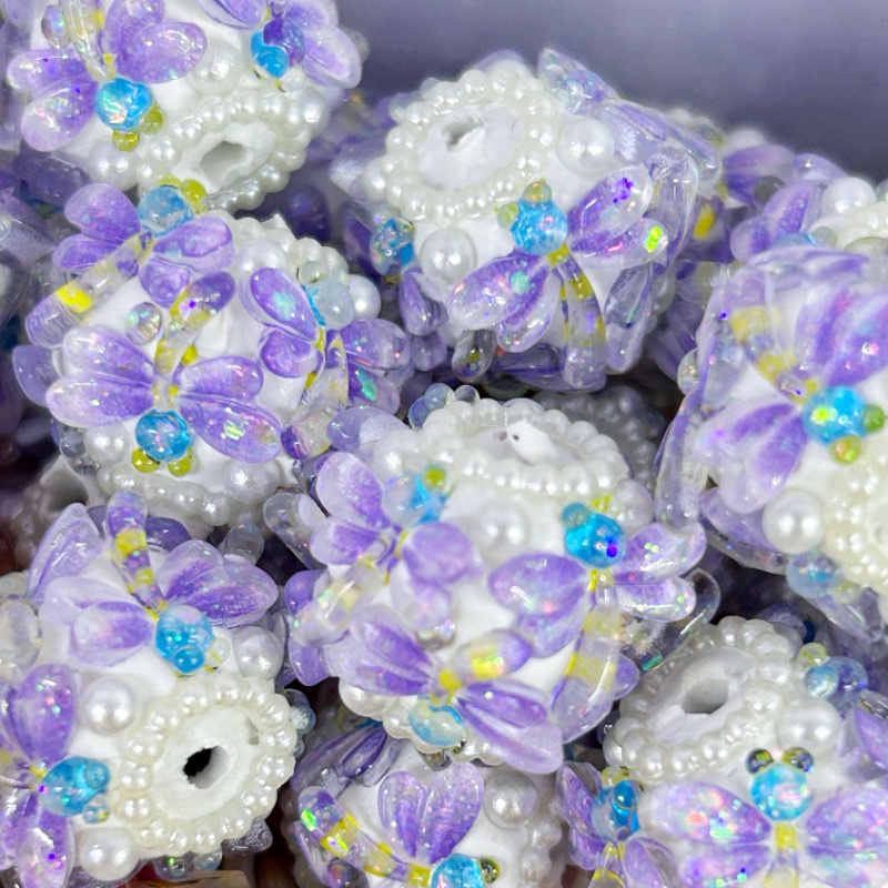 Handmade Butterfly Flower Rhinestone Spacer Beads, Pearl Decor Large Craft Beads for DIY Pen Making & Jewelry Accessories
