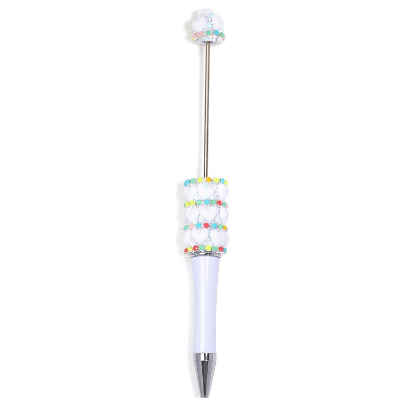Handmade Red Heart Beaded Ballpoint Pen, Cute Bling Decorative Kawaii Stationery Pen for Girls