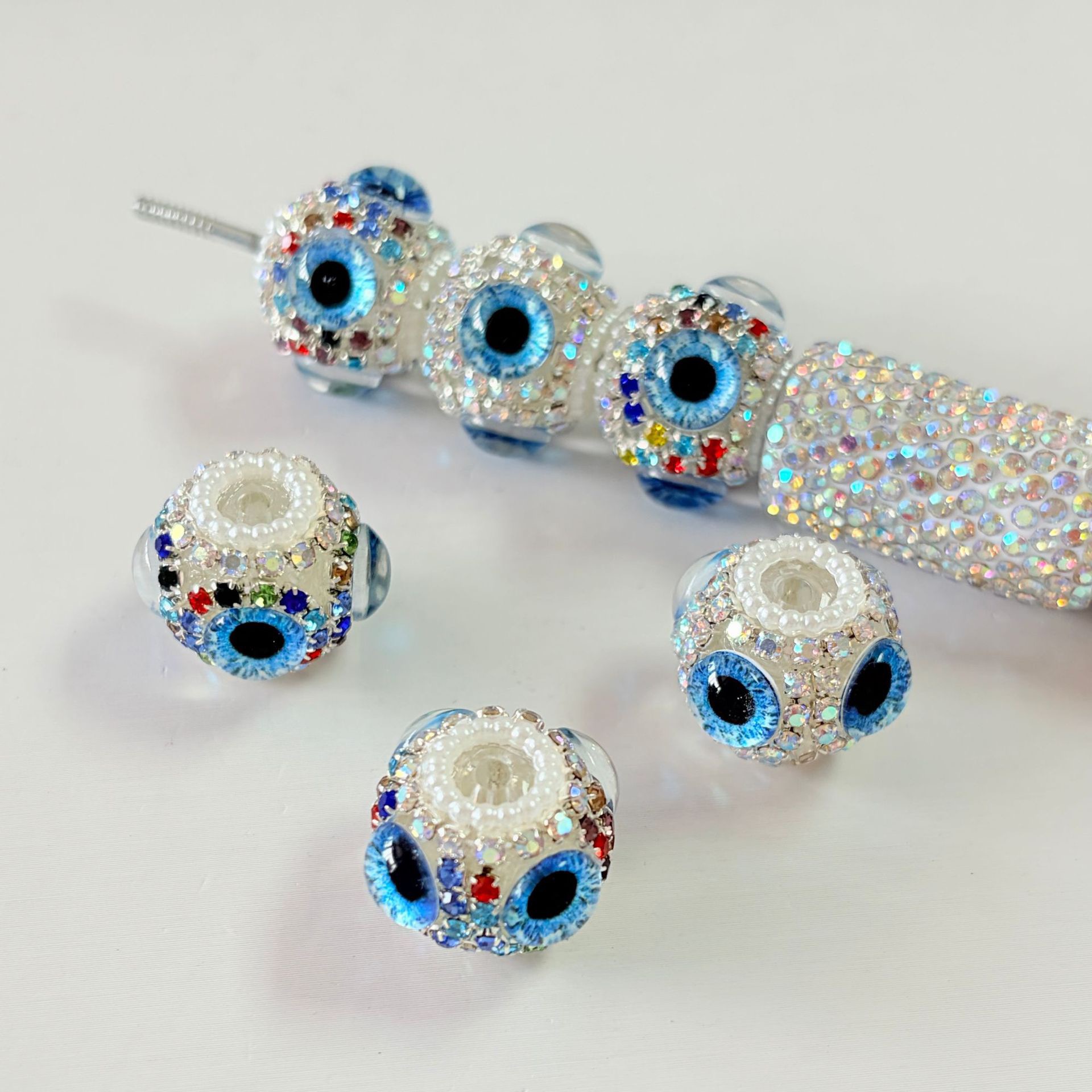 Evil Eye Rhinestone Spacer Bead, Blue Eye Bling Craft Bead for DIY Pen Making & Jewelry Accessories