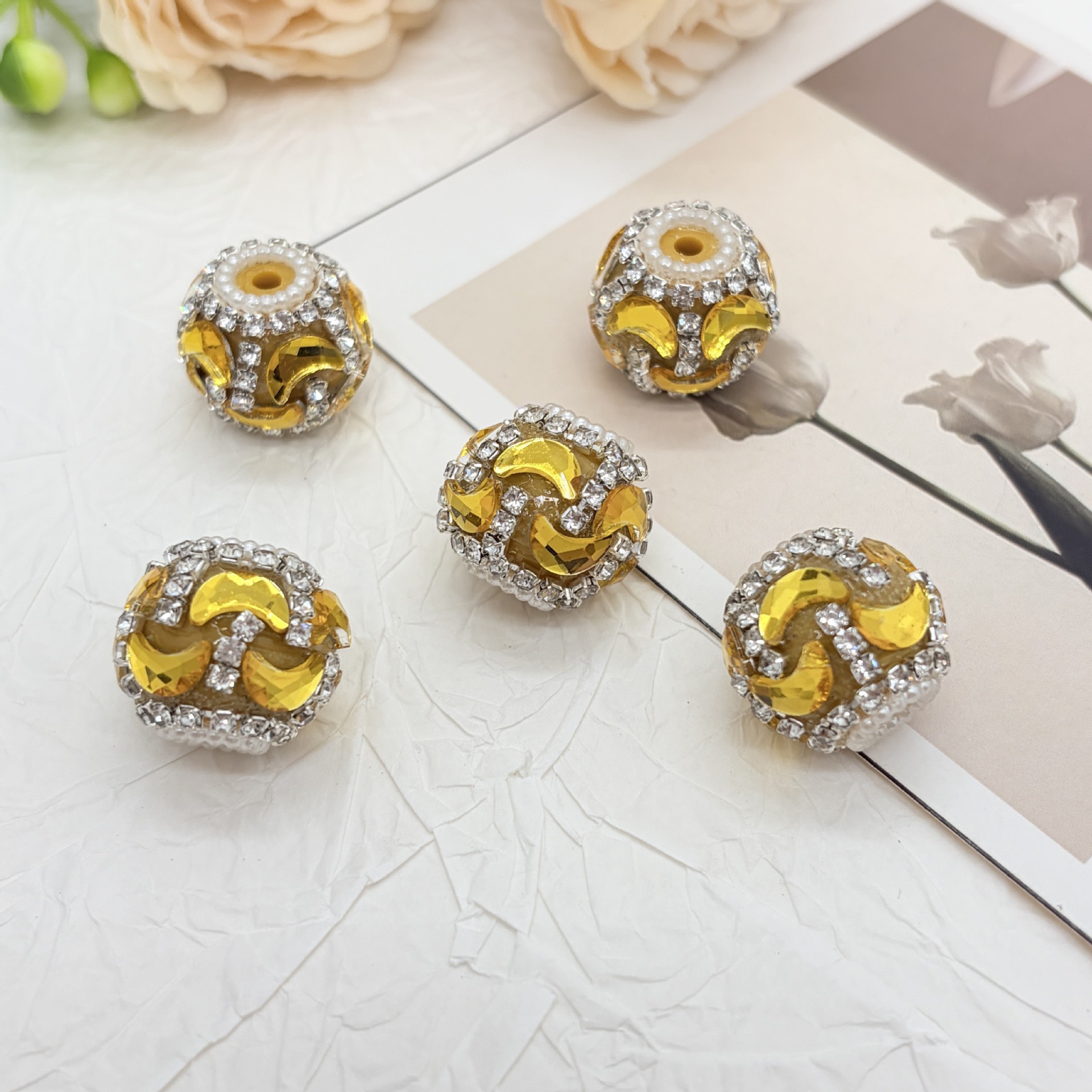 Gold Wave Rhinestone Spacer Beads, Luxury Bling Craft Beads for DIY Pen Making & Jewelry Accessories
