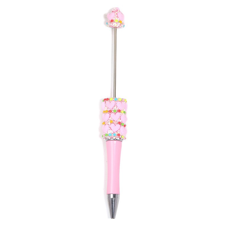 Handmade Red Heart Beaded Ballpoint Pen, Cute Bling Decorative Kawaii Stationery Pen for Girls
