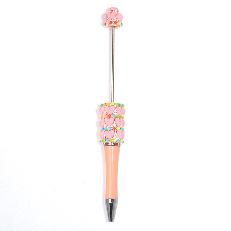 Handmade Red Heart Beaded Ballpoint Pen, Cute Bling Decorative Kawaii Stationery Pen for Girls