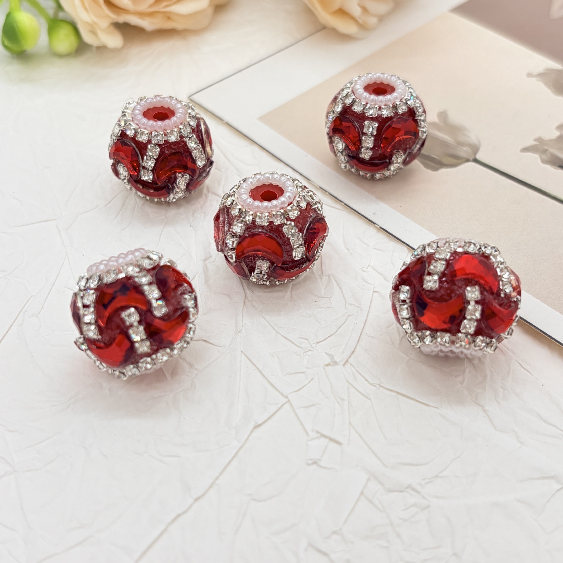 Gold Wave Rhinestone Spacer Beads, Luxury Bling Craft Beads for DIY Pen Making & Jewelry Accessories
